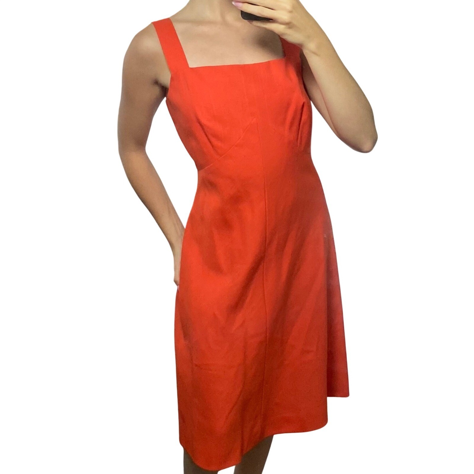DW3 VTG 70s Orange Sundress Sleeveless Square Neck Talon Zipper Retro Prairie