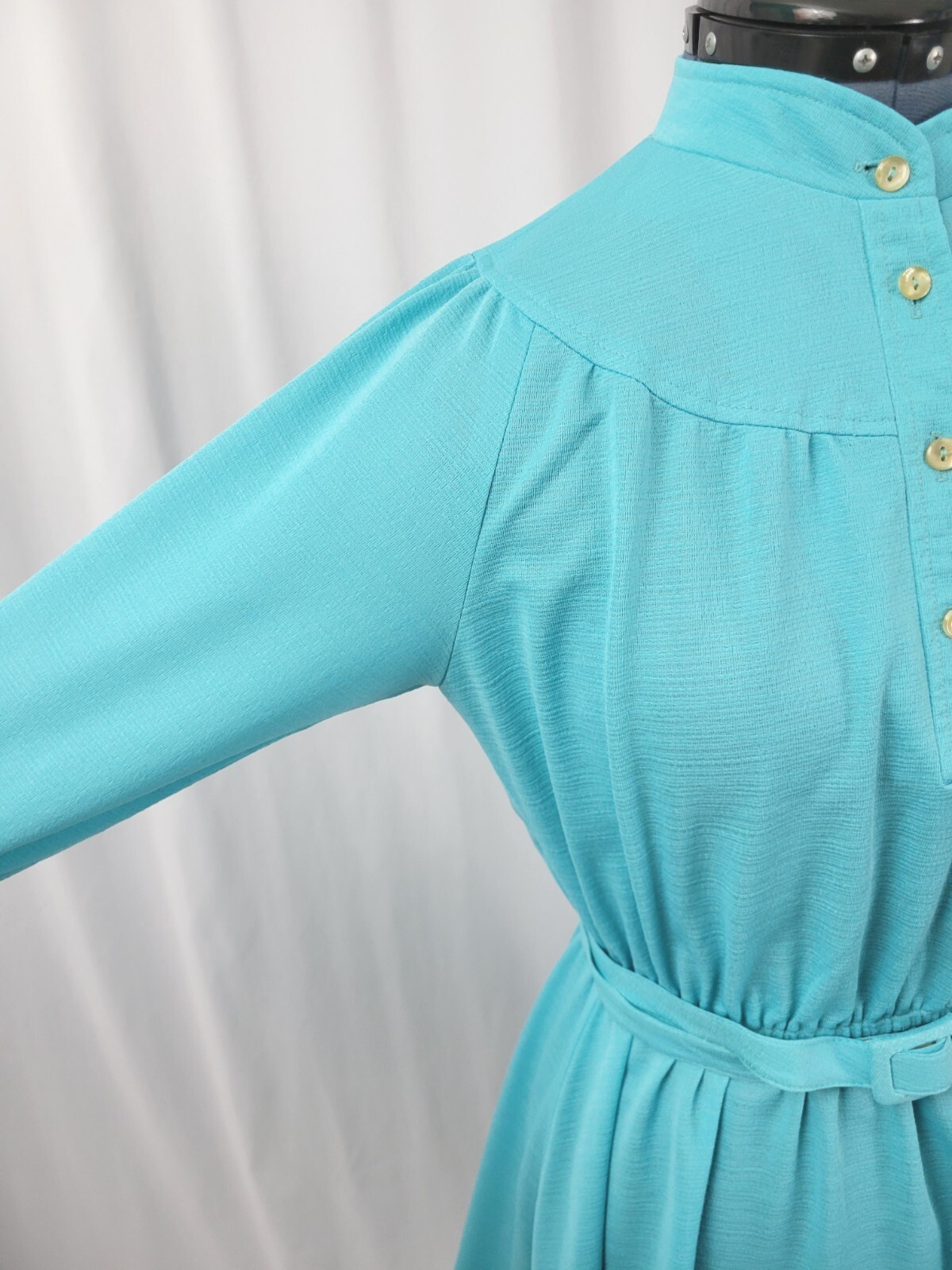 Vtg Ms Sugar Turquoise Dress w Elastic Waist/Rounded Yoke/Raglan Sleeves M/L?