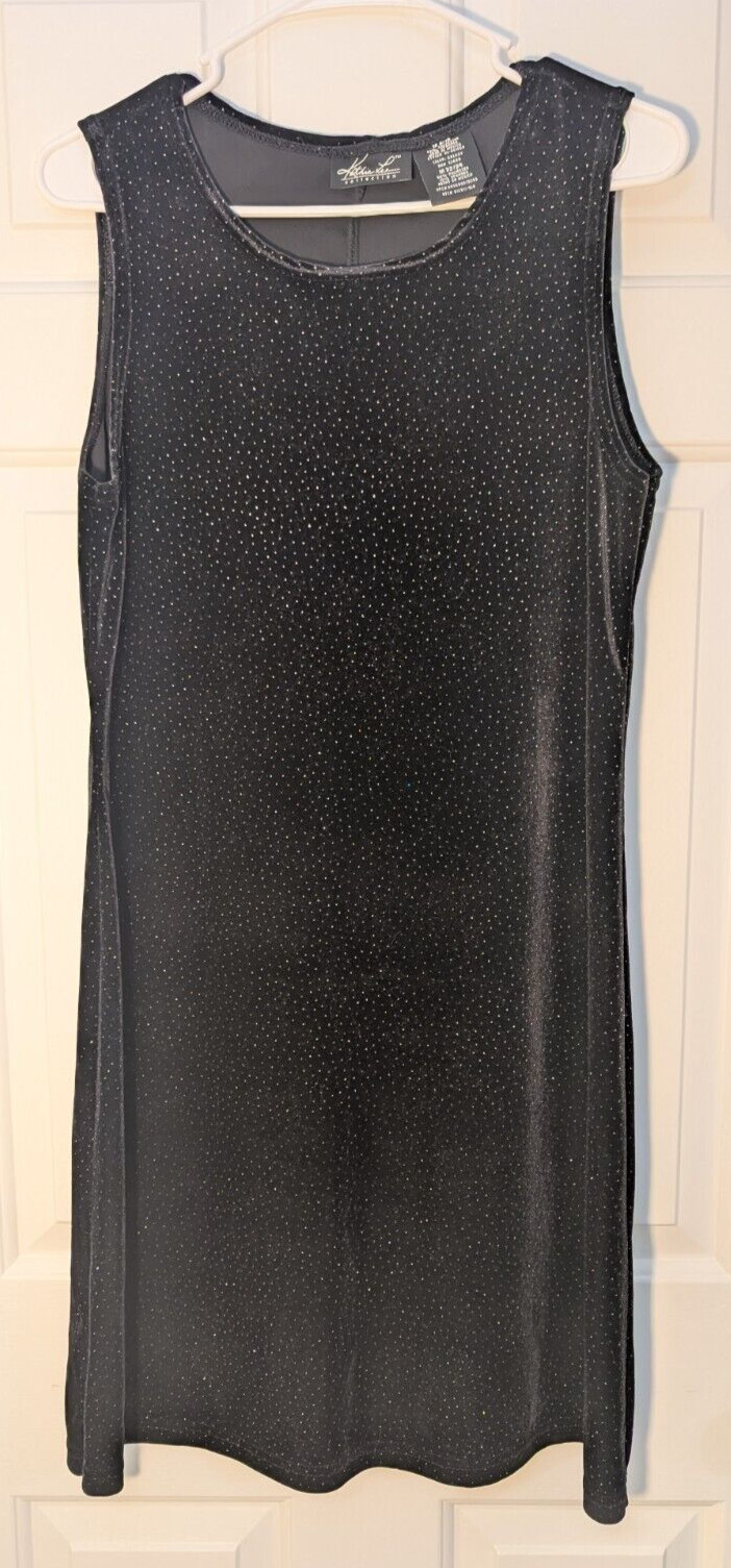 Kathie Lee Minimalist Black Glitter Velvet Midi Party Dress Sz M(9/10)
