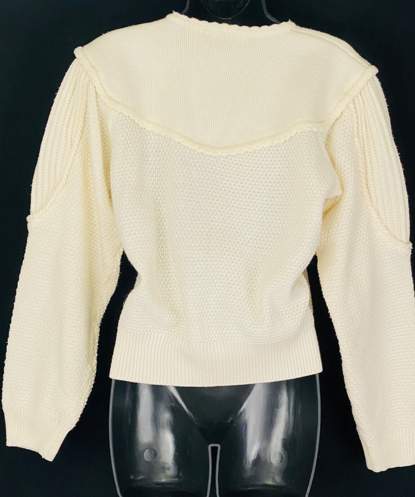 Vintage 1980s white sweater, Victorian style oversized crop cardigan knit top M