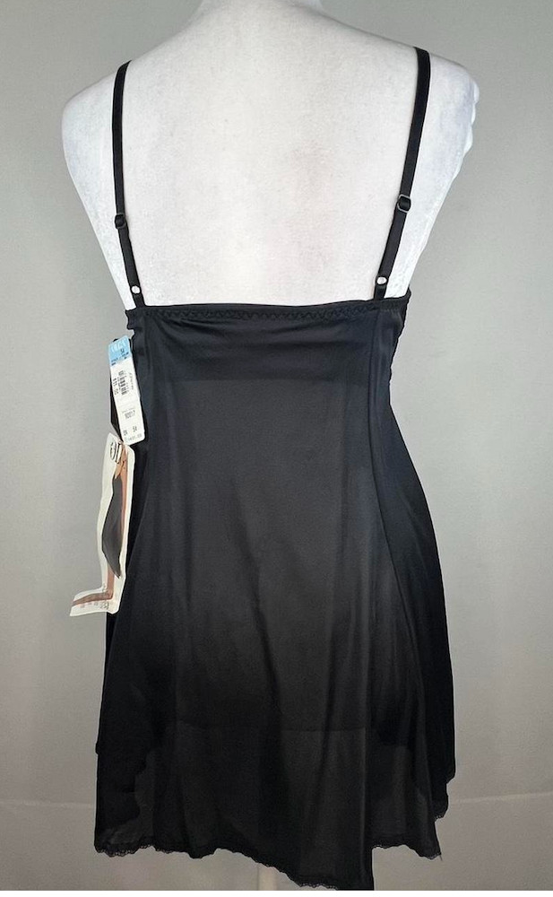 NWT! Vintage OLGA Secret Shapers Black Short Nightgown, Dress Slip w/Bra Size 34