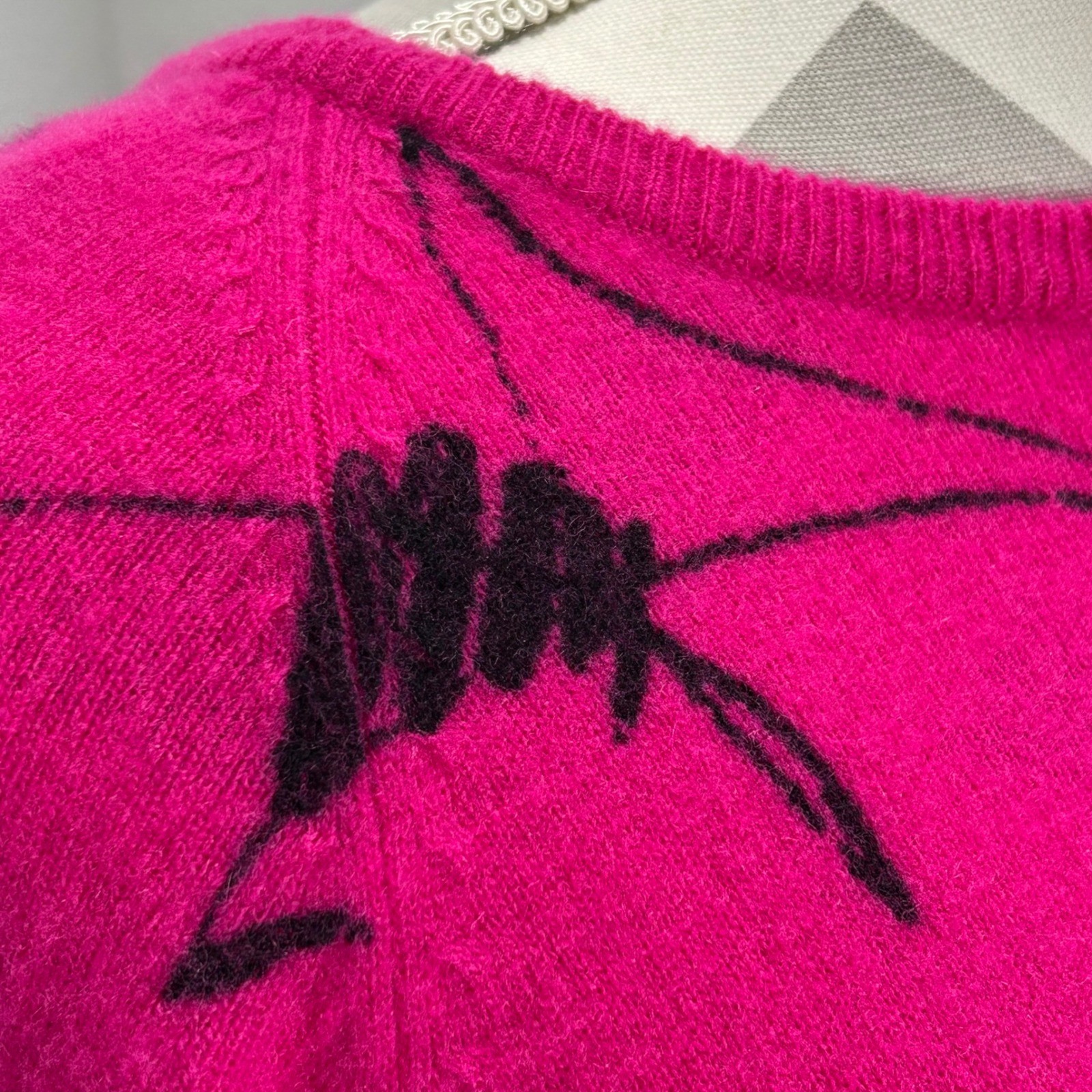 Jason Maxwell Vintage 80s Retro Wool Sweater Abstract Print Hot Pink Black Large