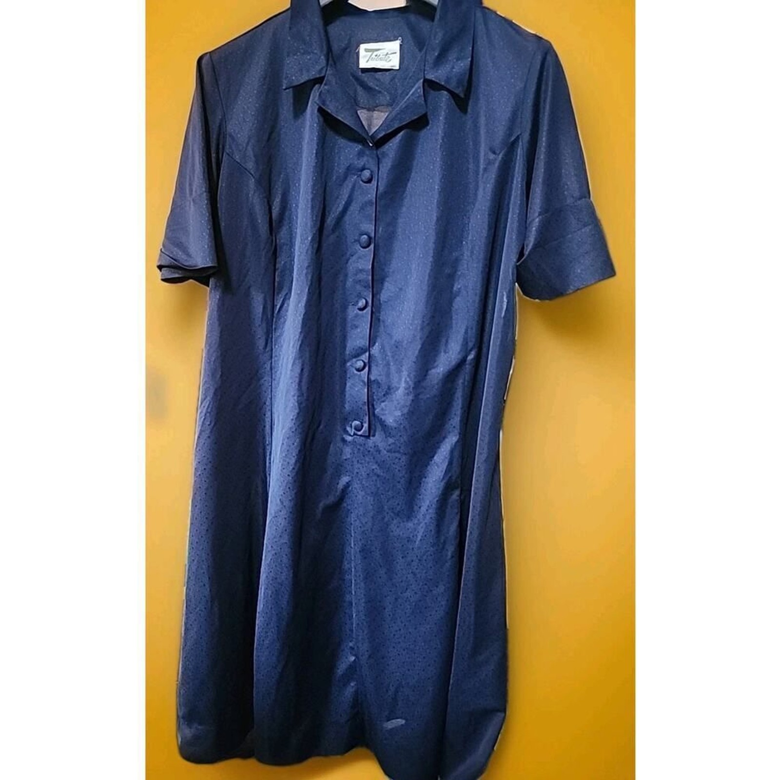 Vintage Tribute Blue Sheer Button Short Sleeve House Shift Dress A99 Madmen