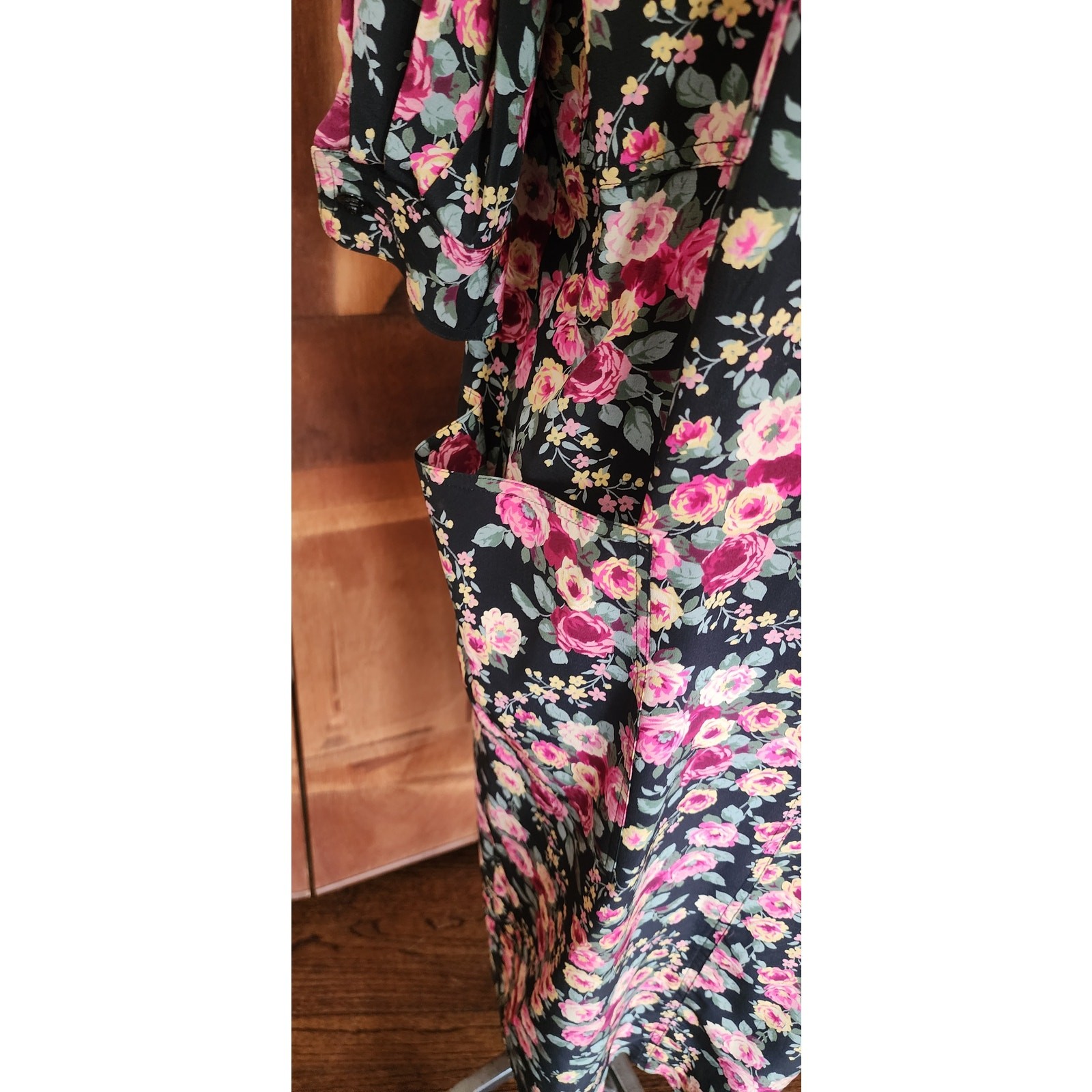 Vintage 1980s UNGARO Silk Floral Print Dress Necktie Sash Button Down Front
