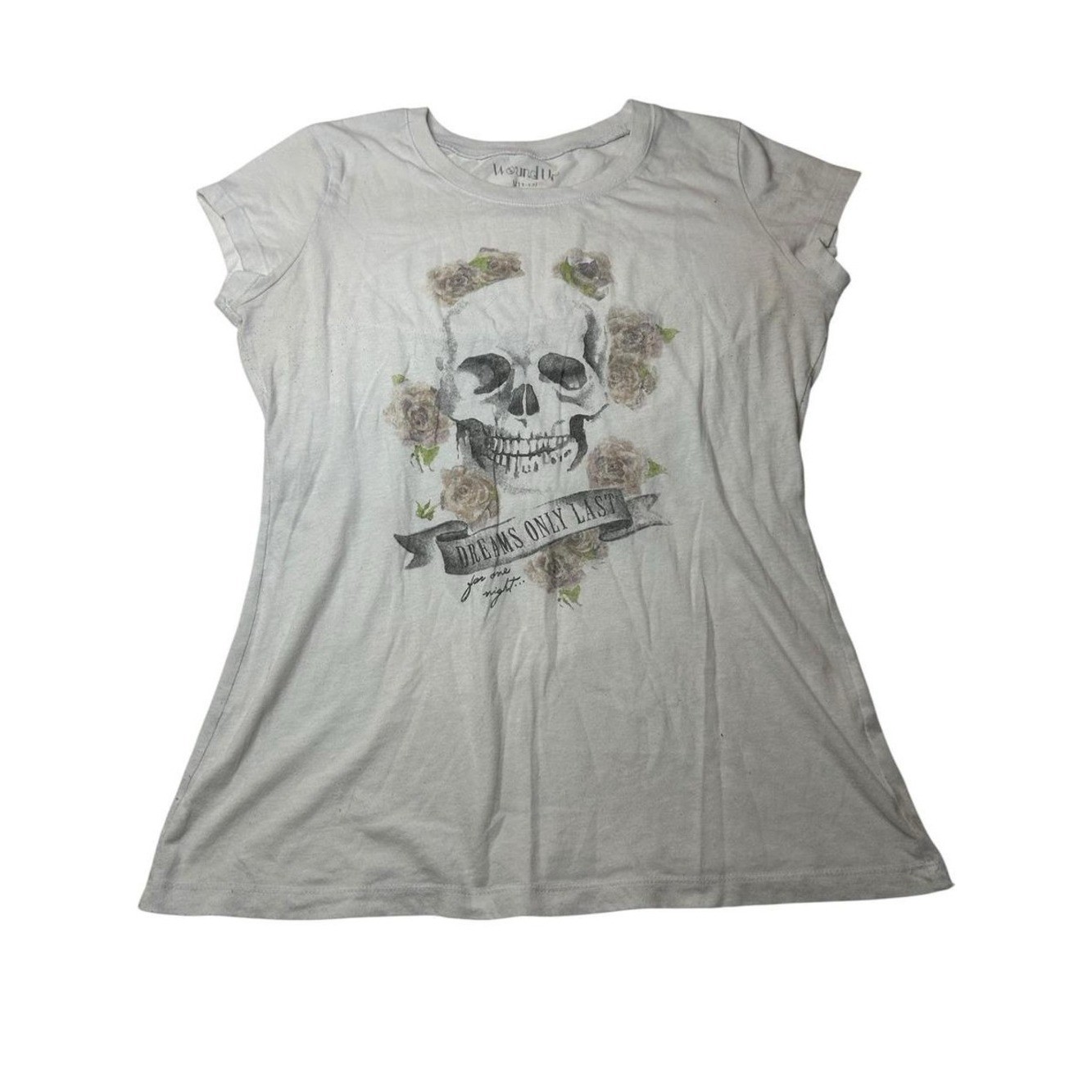 Mall Goth T-Shirt Wound Up Skull Rose Graphic Tee White Grunge Vintage 90s Y2k L