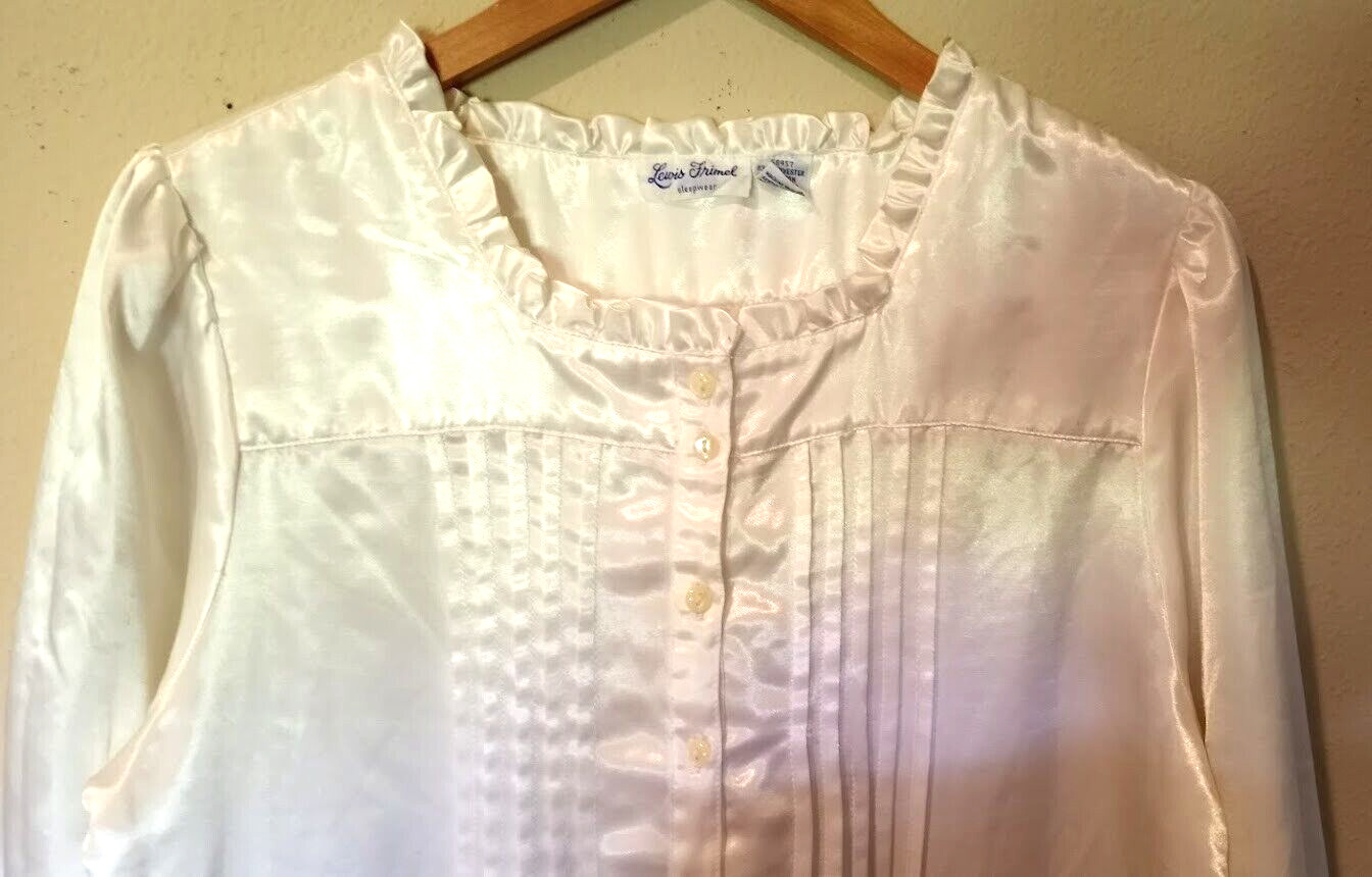 VINTAGE Lewis Frimel Beautiful Long Ivory Nightgown w Pleated Silky Bodice (67A)