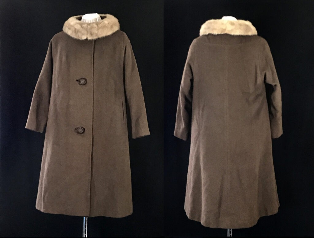 Vintage handsewn brown wool coat with blond mink collar.