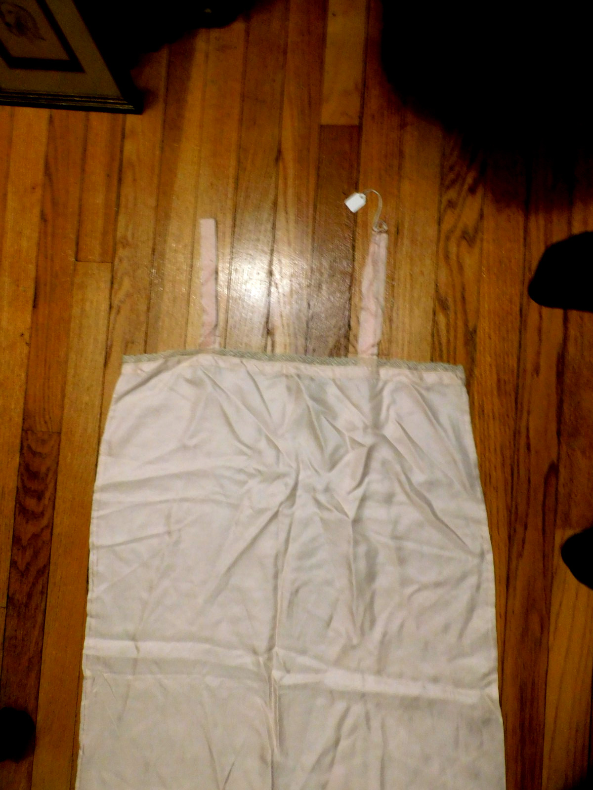 antique old store stock pale pink rayon slip with lace trim bust 40”