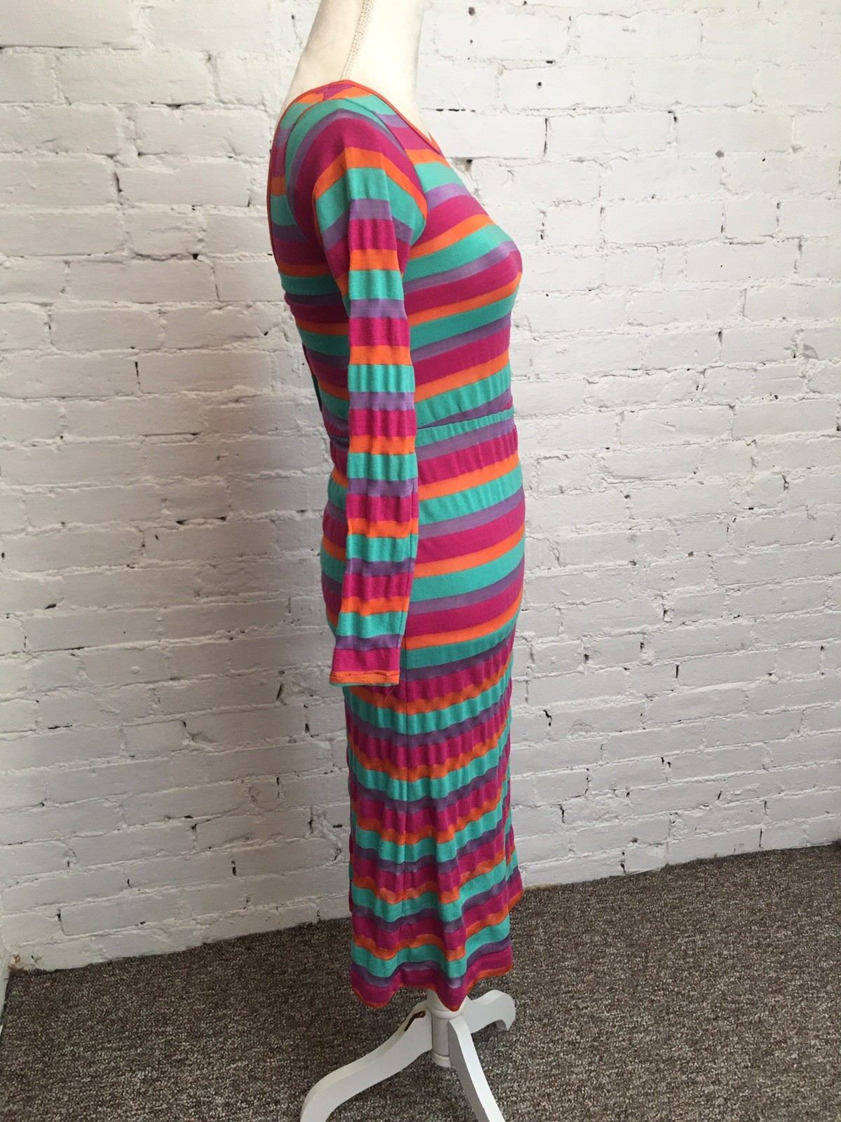 Joseph Magnin vtg 70s striped knit dress open back bodycon size Xs