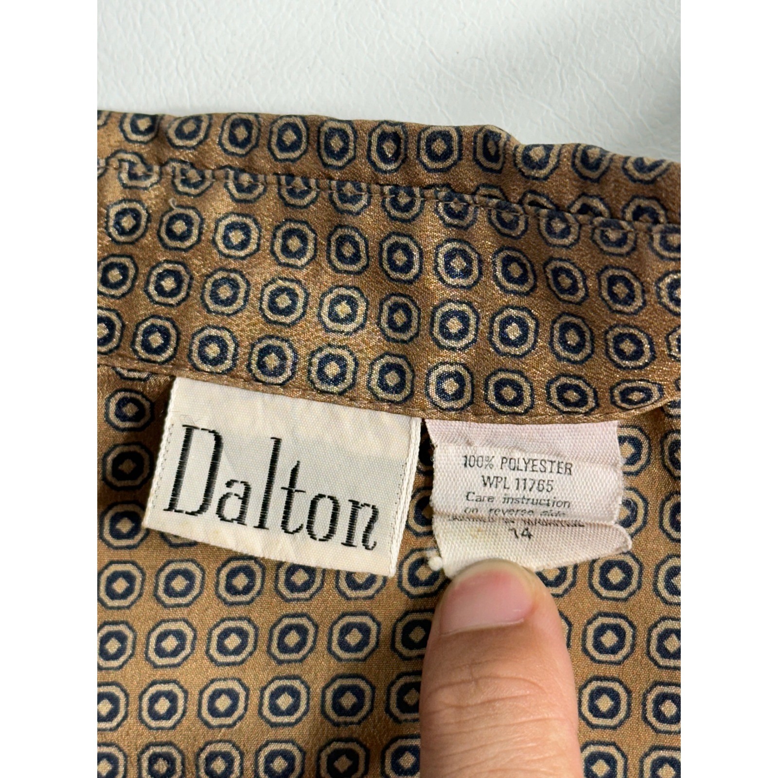 Dalton Vintage 2 Piece Skirt Set Brown Geometric Button Up Blouse Pleated Midi