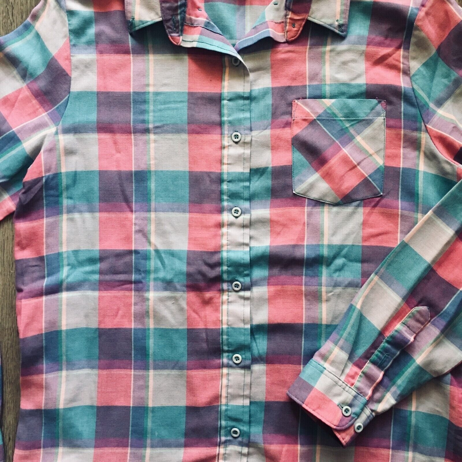 Vintage 80s 90s Retro Classic Elegance Pink Purple Plaid Spring L/S Casual Top