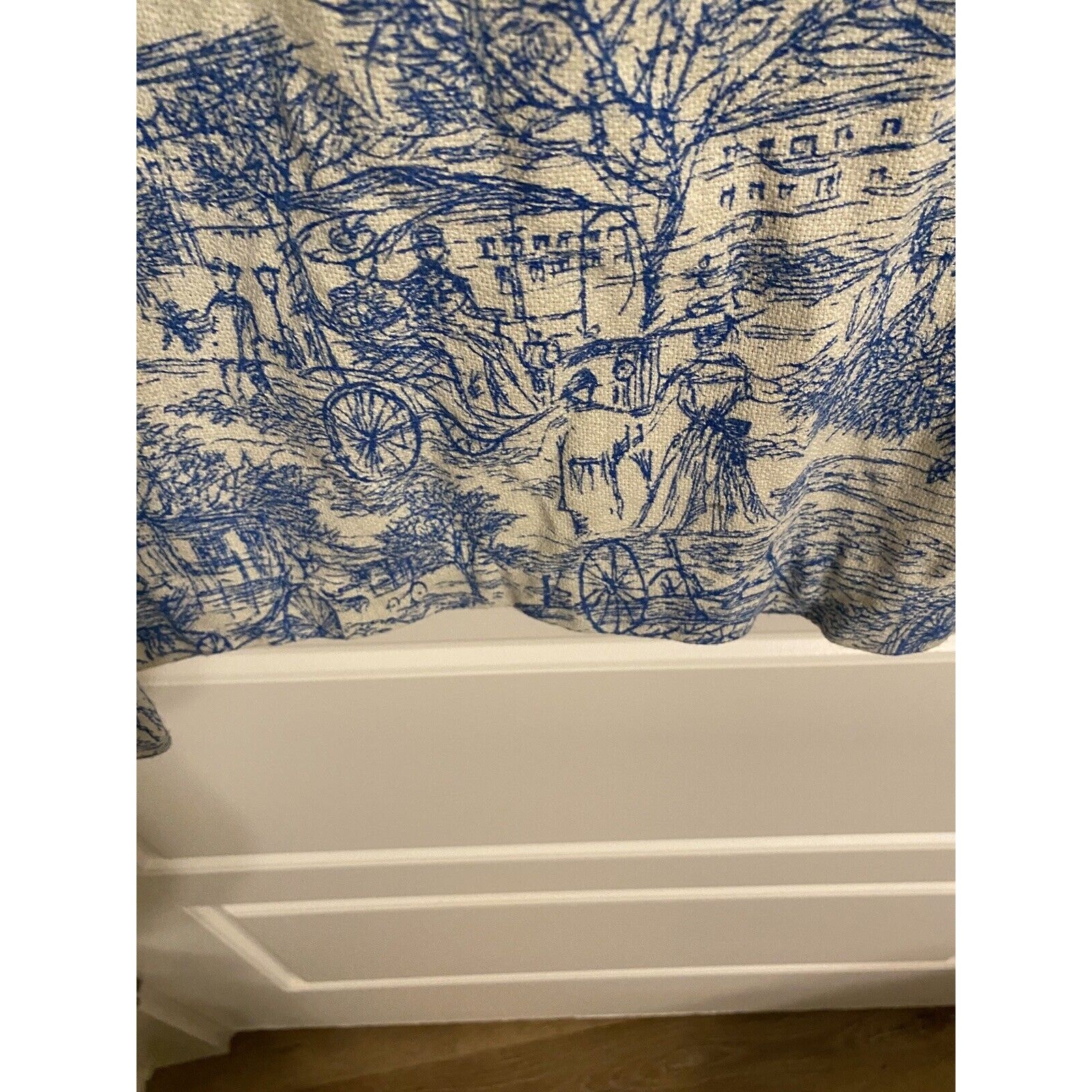 Vtg 70s Romantic Toile Print Shift Dress White Blue Fabric Repair Craft