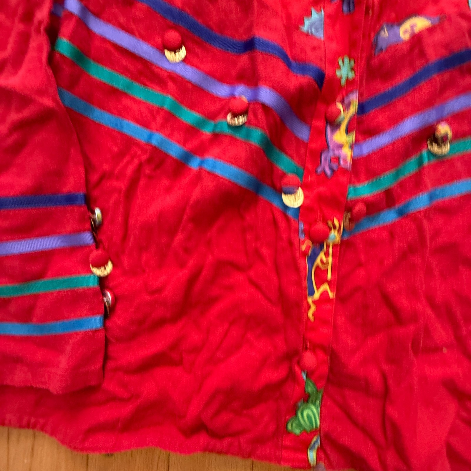 Vtg Southwest Theme Jacket Cotton Pockets Papike Wear OS Red