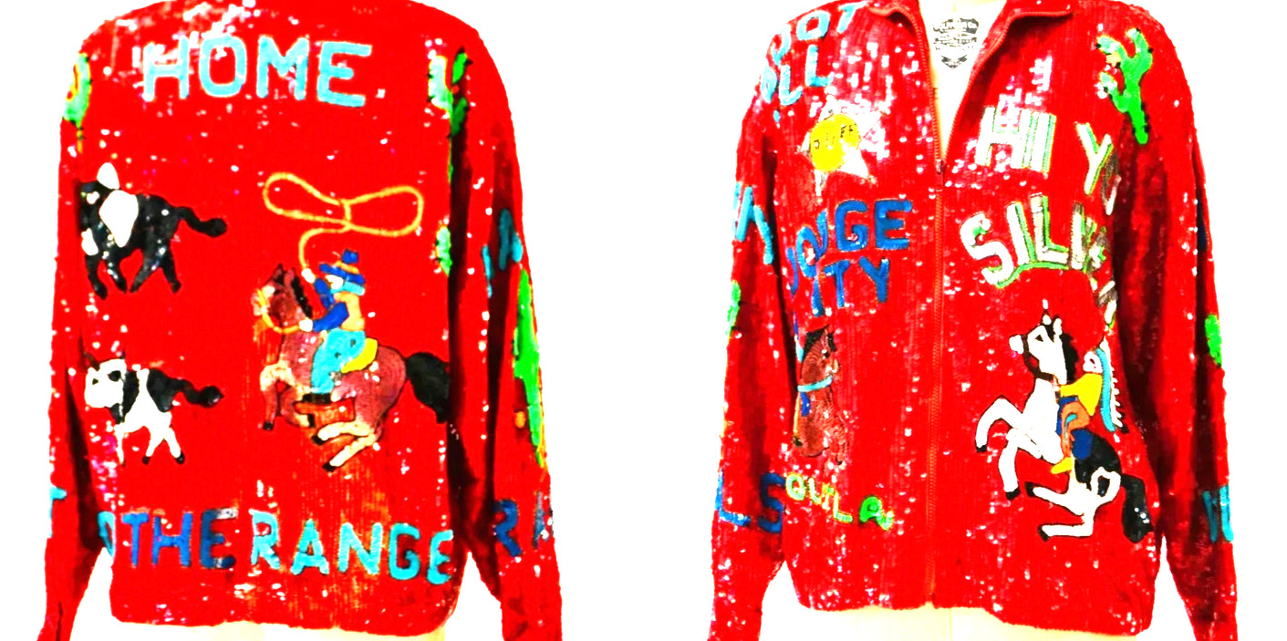 Vintage Sequin Jacket Red Size L Cowboy Cowgirl Western Rare 80s Modi