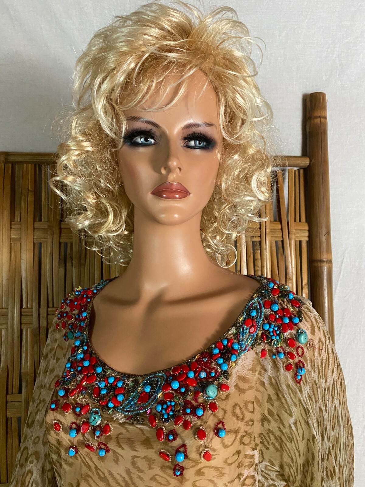 Vtg 90s Sheer Top Cover Up Leopard Print Heavily Beaded Angel Slv Loose Free Reg