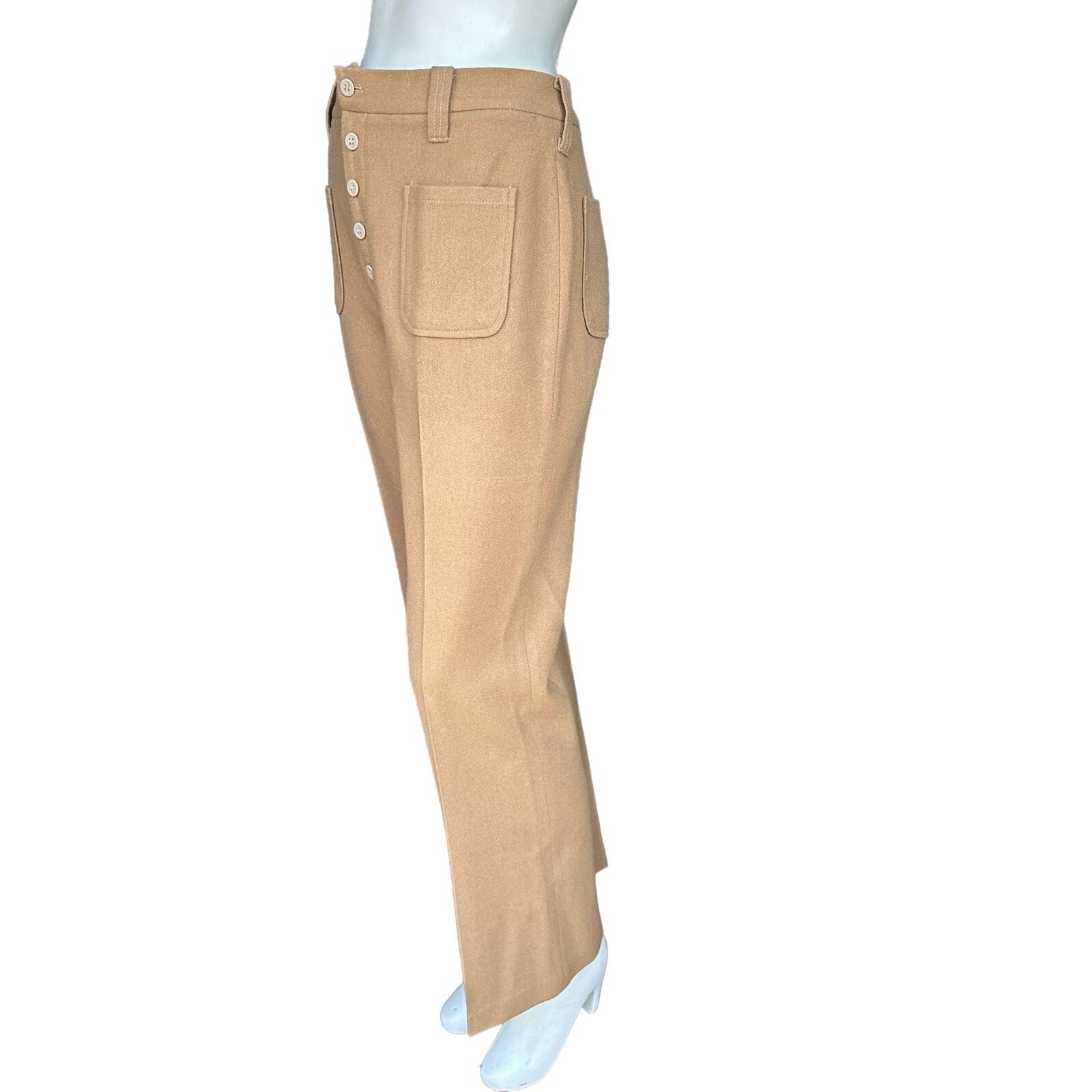 Vintage 60s 70s Ann Robin Bonded Wool Zipper Fly Tan Trousers Size 18 32″ Waist