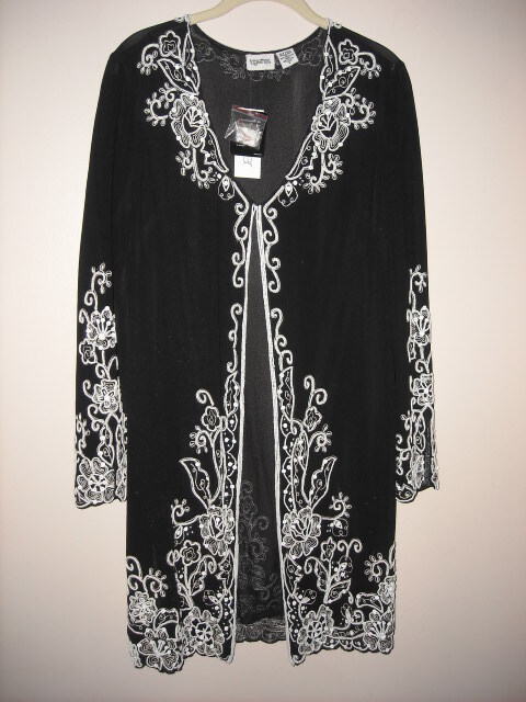 Vintage NWT Sheer Black White Beaded Long Open Top Size 4 Together (Spiegel)