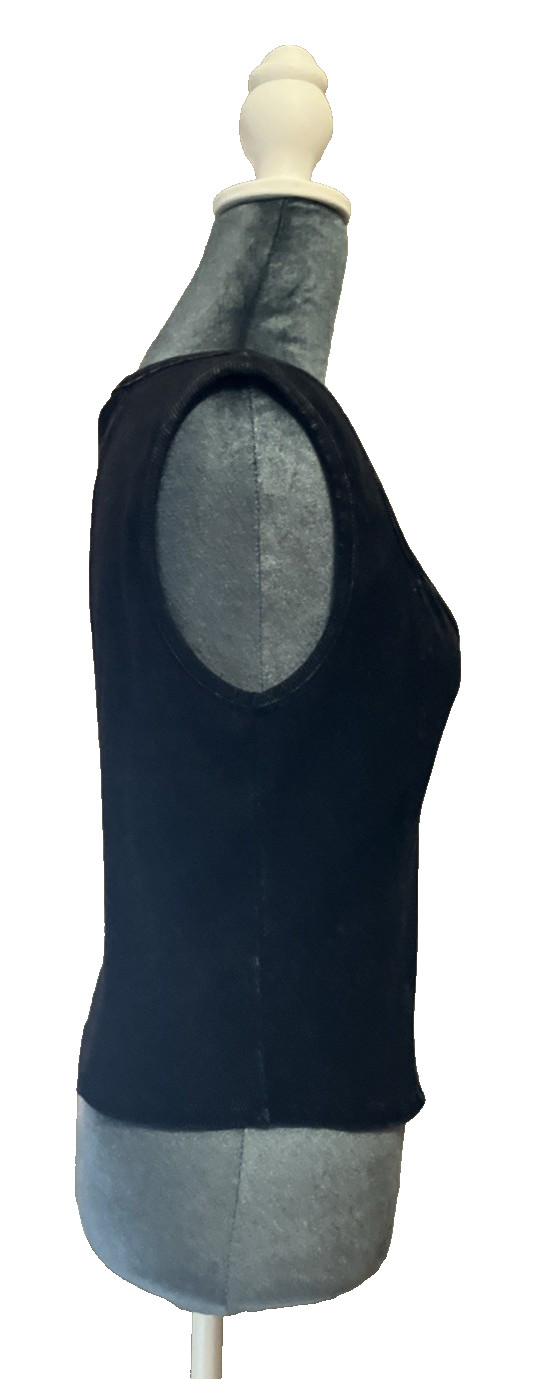 Vintage Self Esteem Y2K Corset Style Tank Top Black Punk Goth Medium Deep Plunge