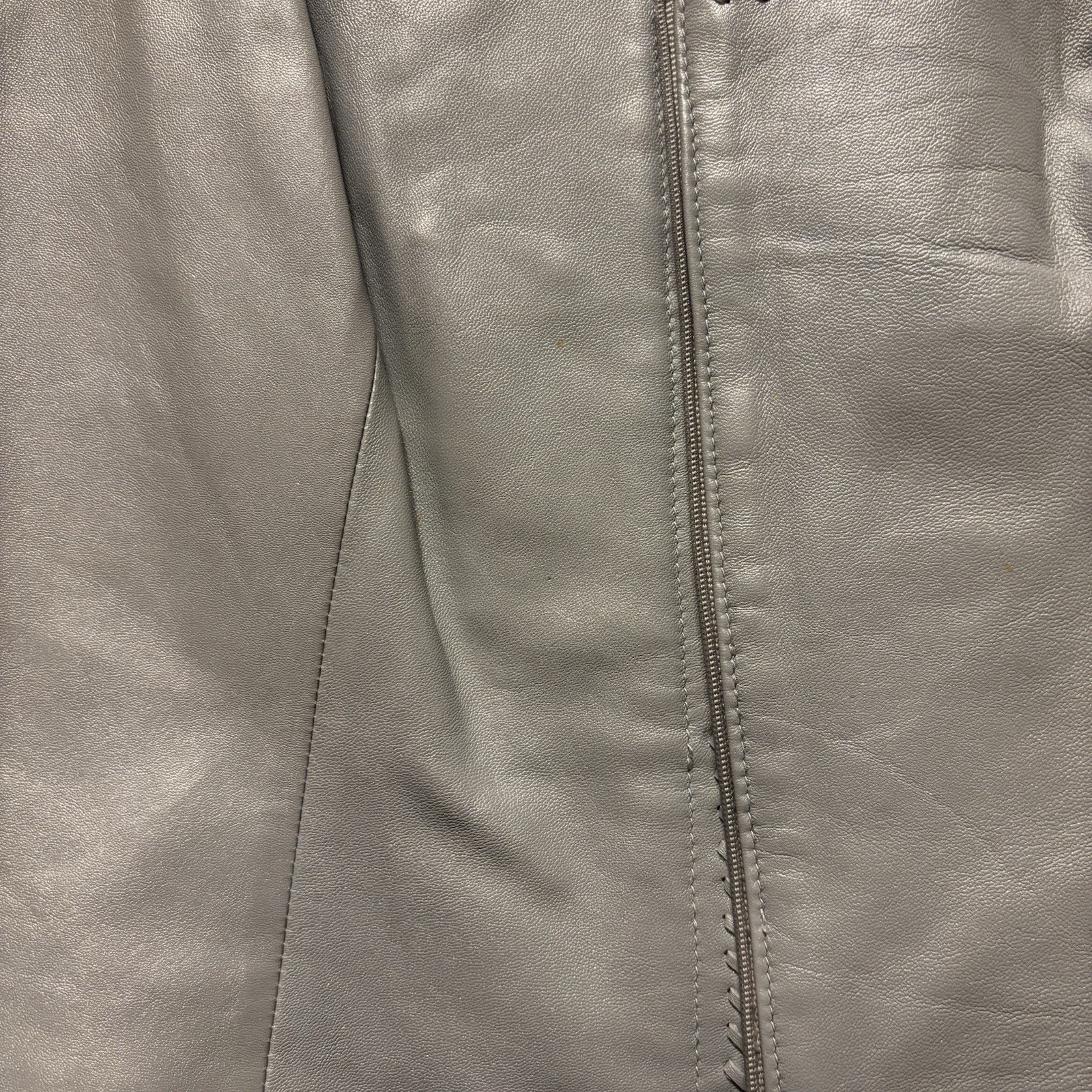 Vintage Y2K Caché Silver/Gray Leather Satin Lined Hidden Zipper Vest Size 10