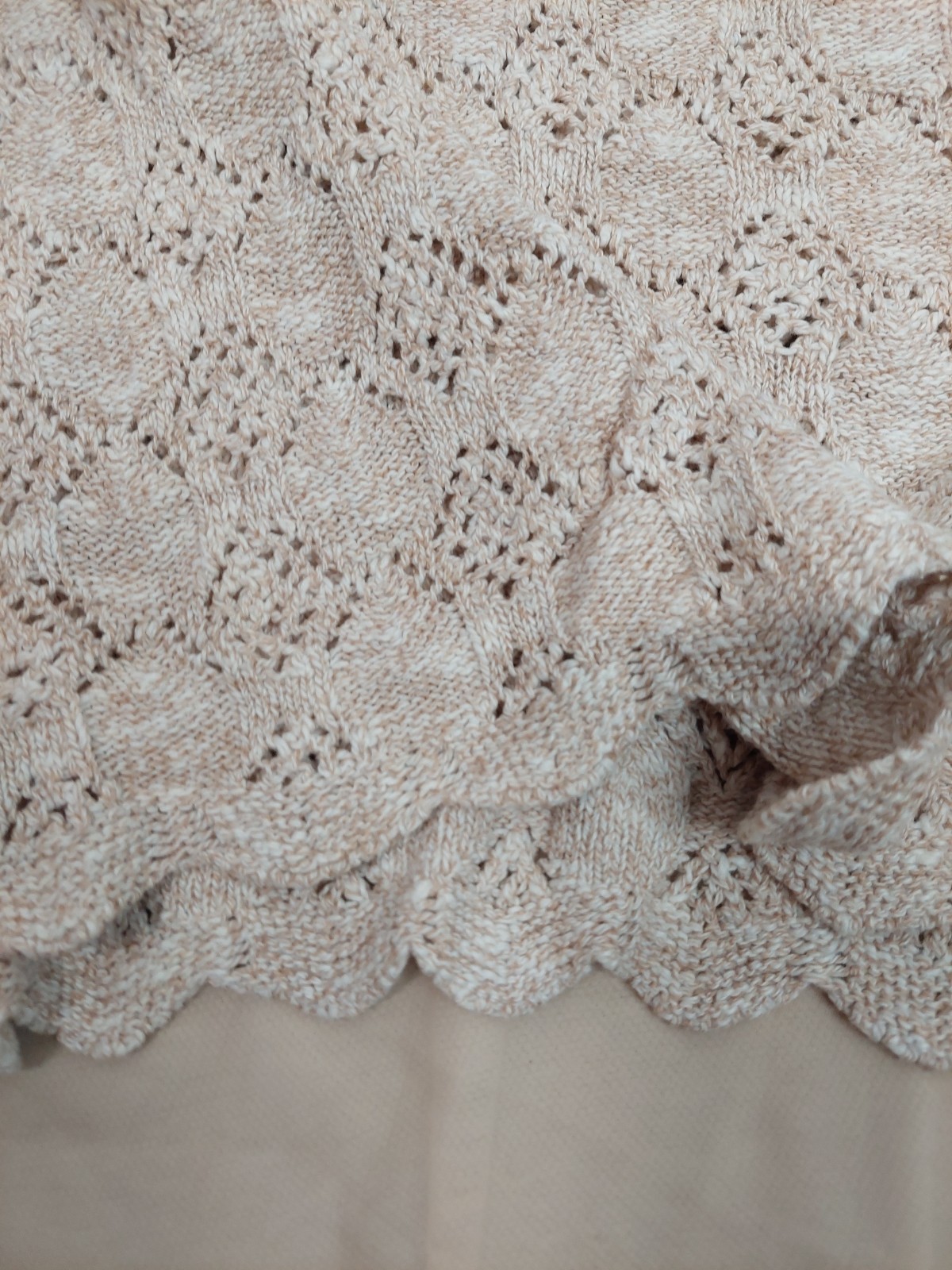 Vintage Y2K Cream Lace Knit Top Scalloped Hem Boho Cottagecore Short Sleeve…