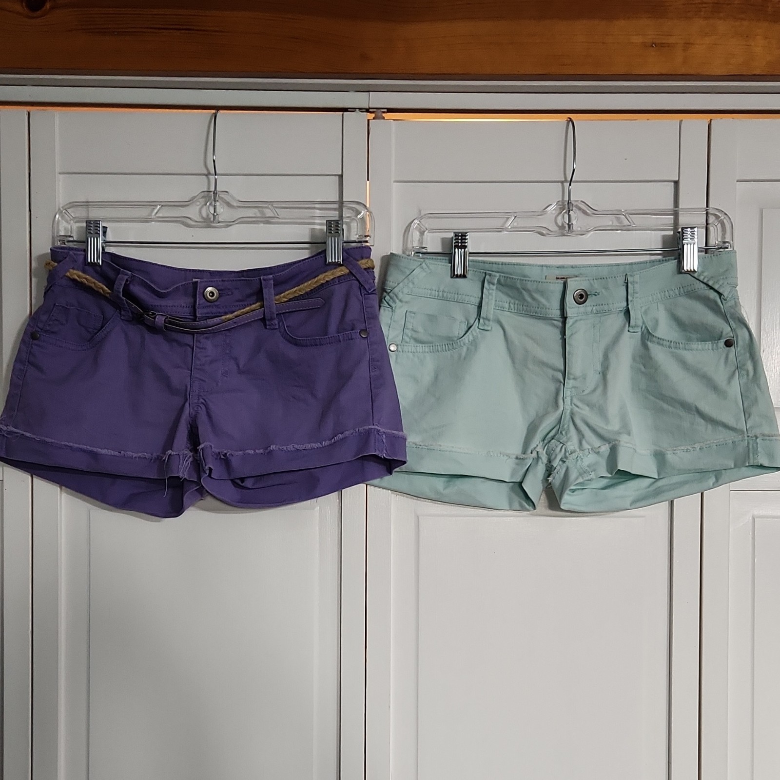 VTG 2000s Mudd Low Rise Cuffed Denim Shorts Bundle Size 5 Purple Mint Green Y2K