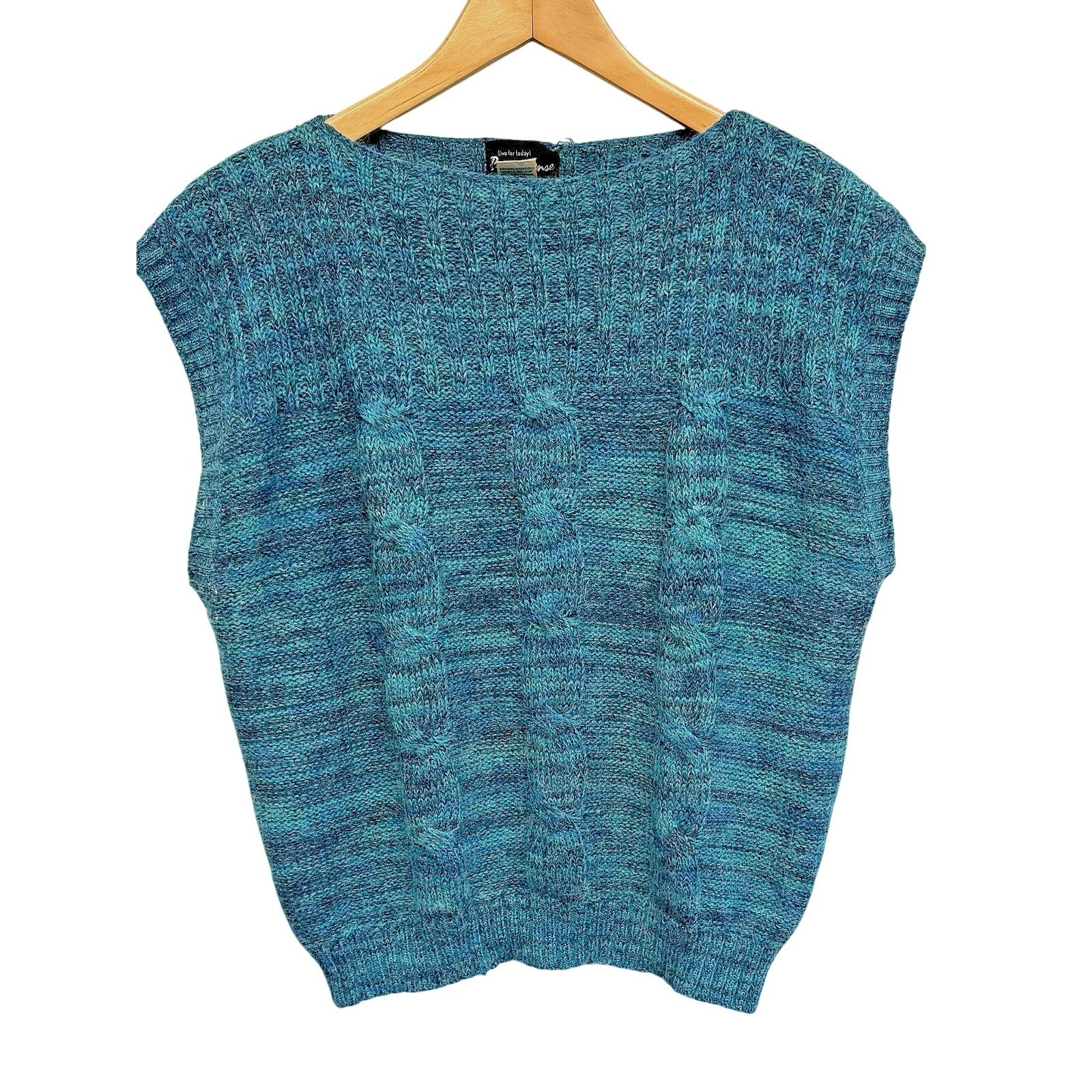 VTG Sweater Vest Cable Knit Blue Teal Present Tense Size M/L
