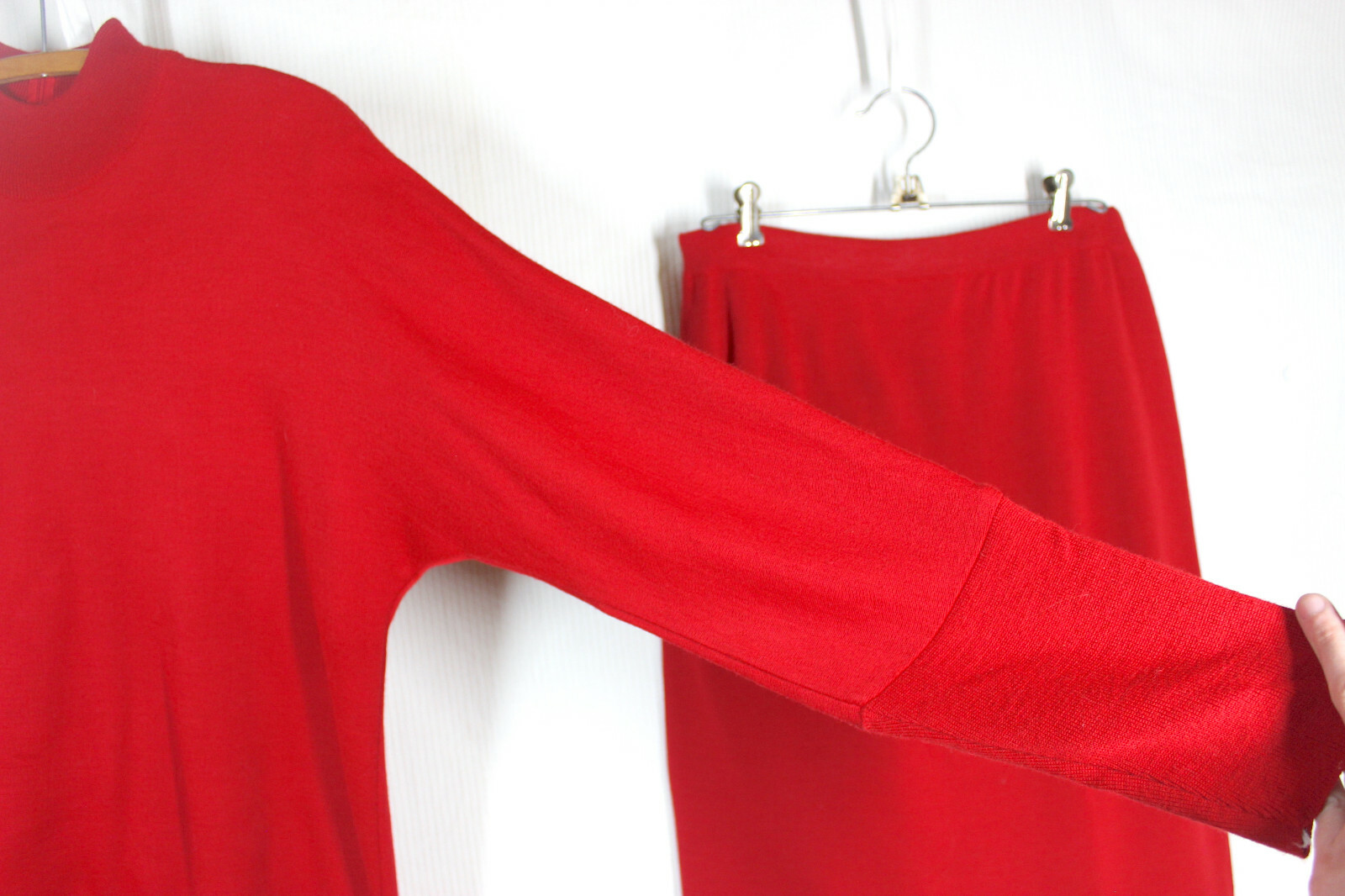 1990s Sweater Dress Set Tunic & Skirt Large Bodycon Wool Blend Stretch Office