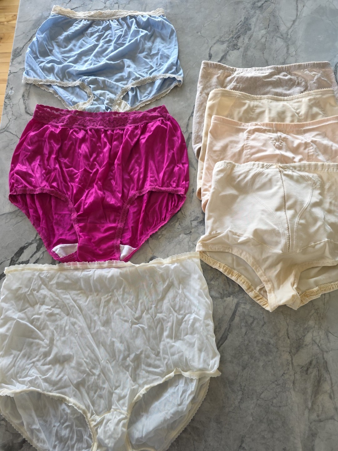 Lot of 7 Sheer Nylon Panties Sissy Lace Granny Briefs MEDIUM TO LARGE Control Tp
