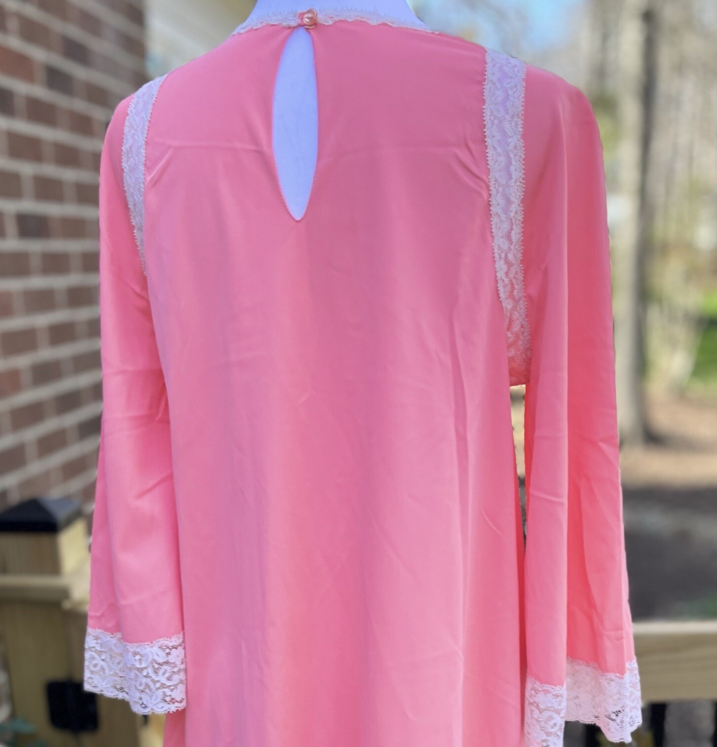 Vtg Nightgown Artemis Angel Wing Flutter Sleeve Nylon Lace Candy Pink Coral 36 S