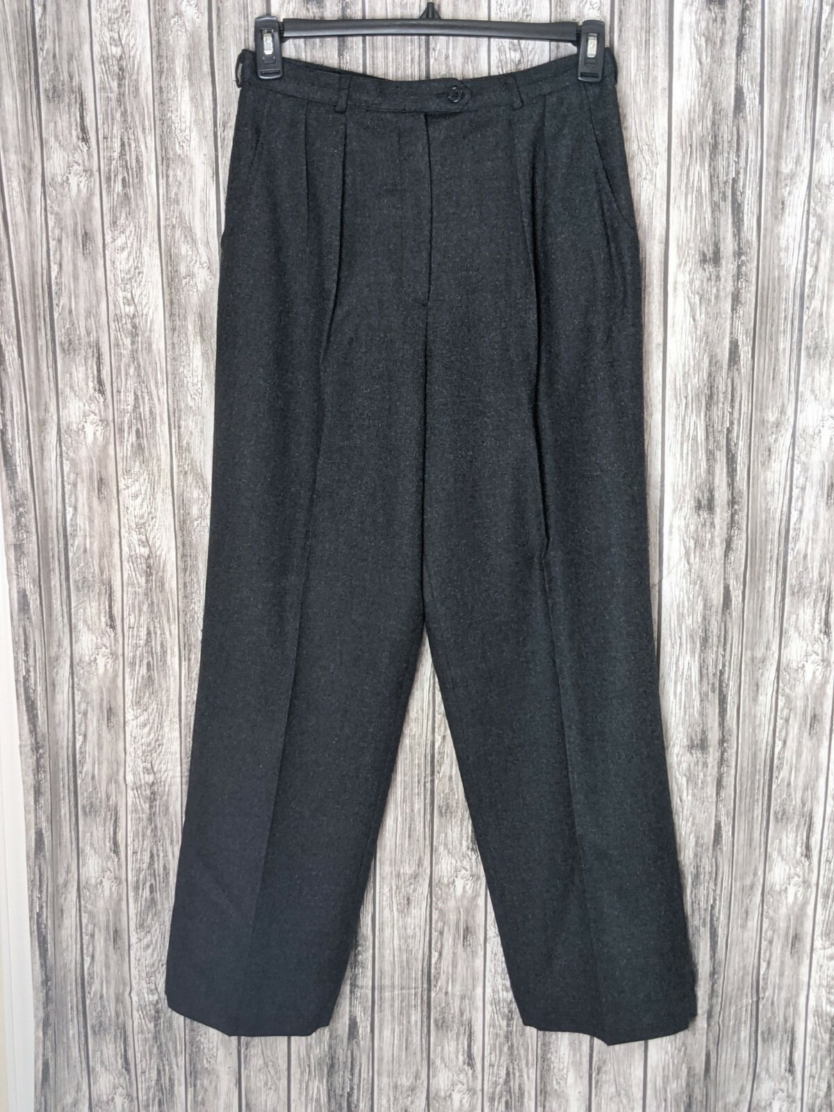 Women’s Vintage Dark Gray Pleated Front 100% Wool Pants Size 12~ 31in waist
