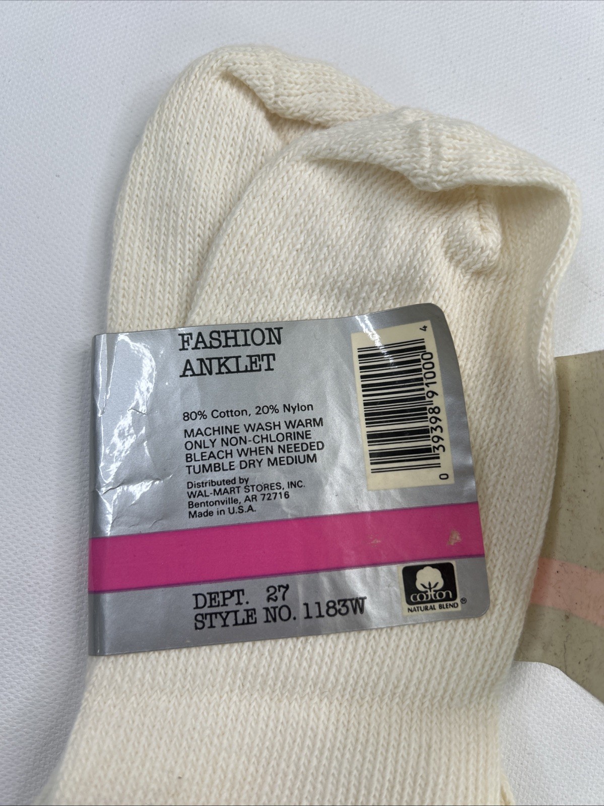 VTG Socks 9-11 Ankle Length Women’s Ivory 90’s Walmart USA Made Silver NOS