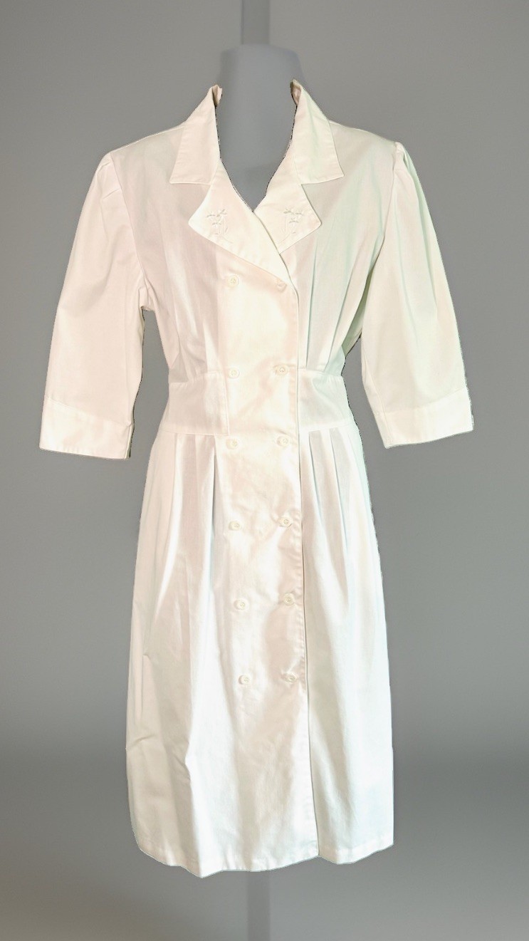 Vintage Prima by Barco White Nurse Dress Uniform Double Breasted Buttons Sz L