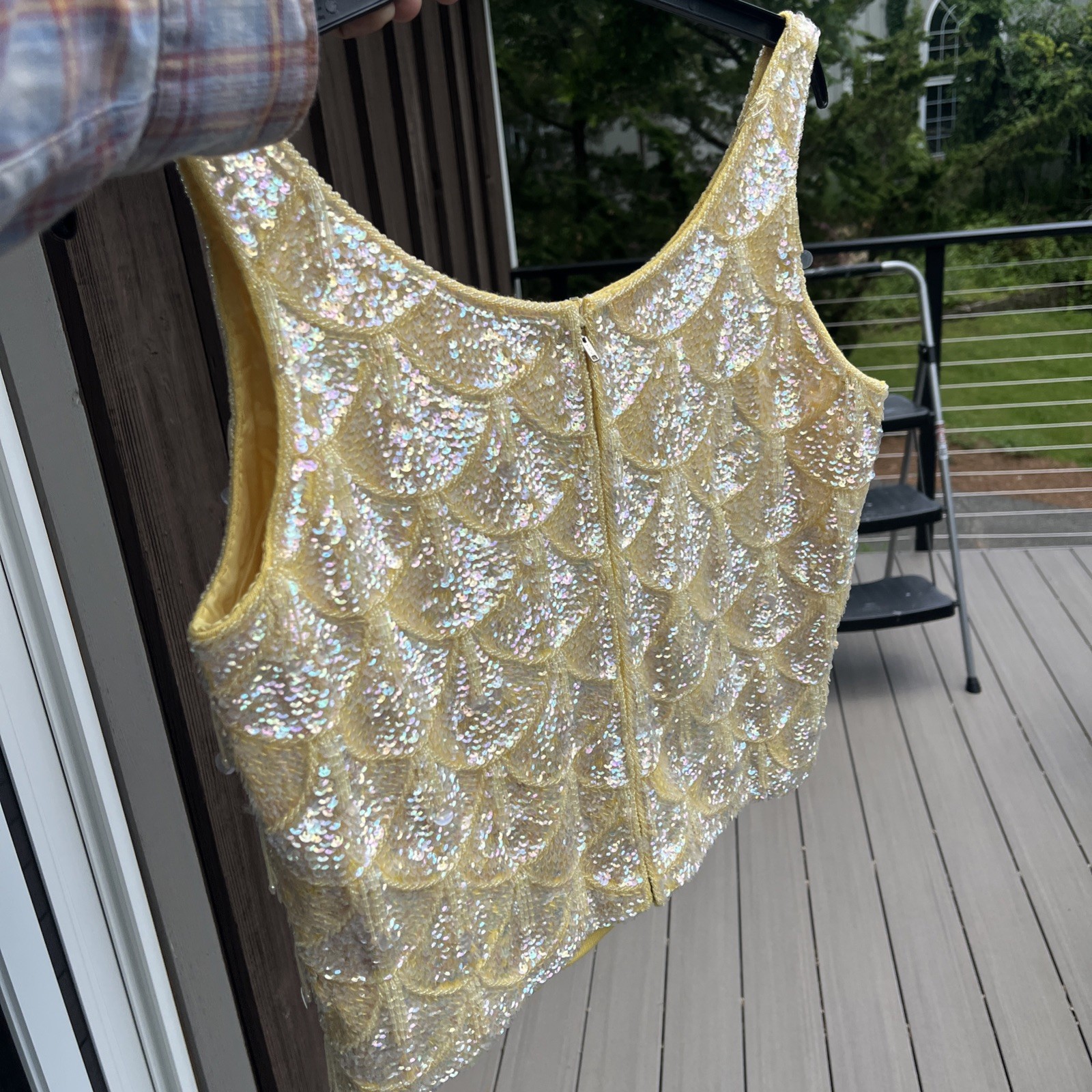 Vintage 60s House of Gold Hong Kong Pink Beaded Sequin Lattice Shell Top