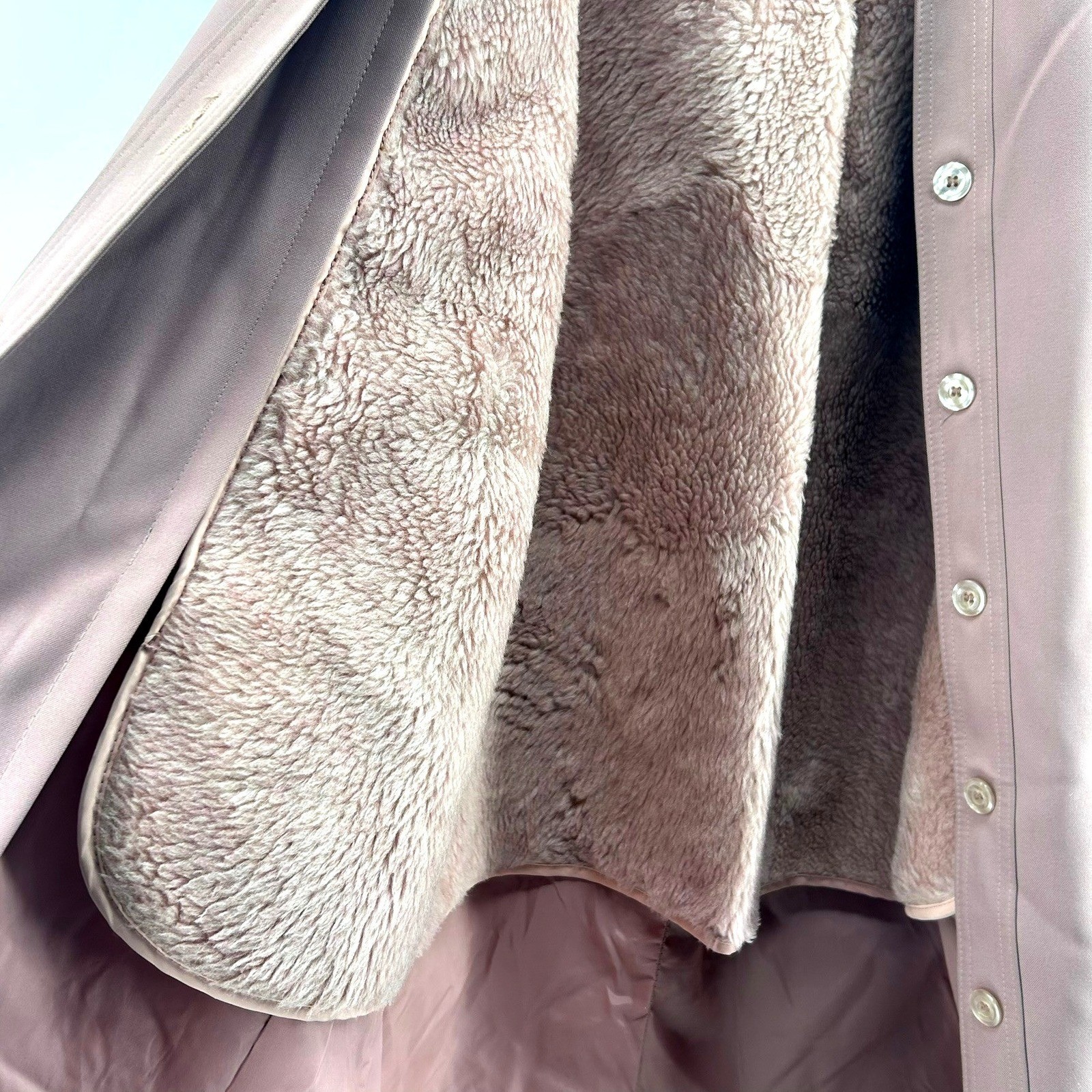 VTG Sears Dusty Rose Mauve Belted Trench Coat Faux Fur Removeable Lining Size 16