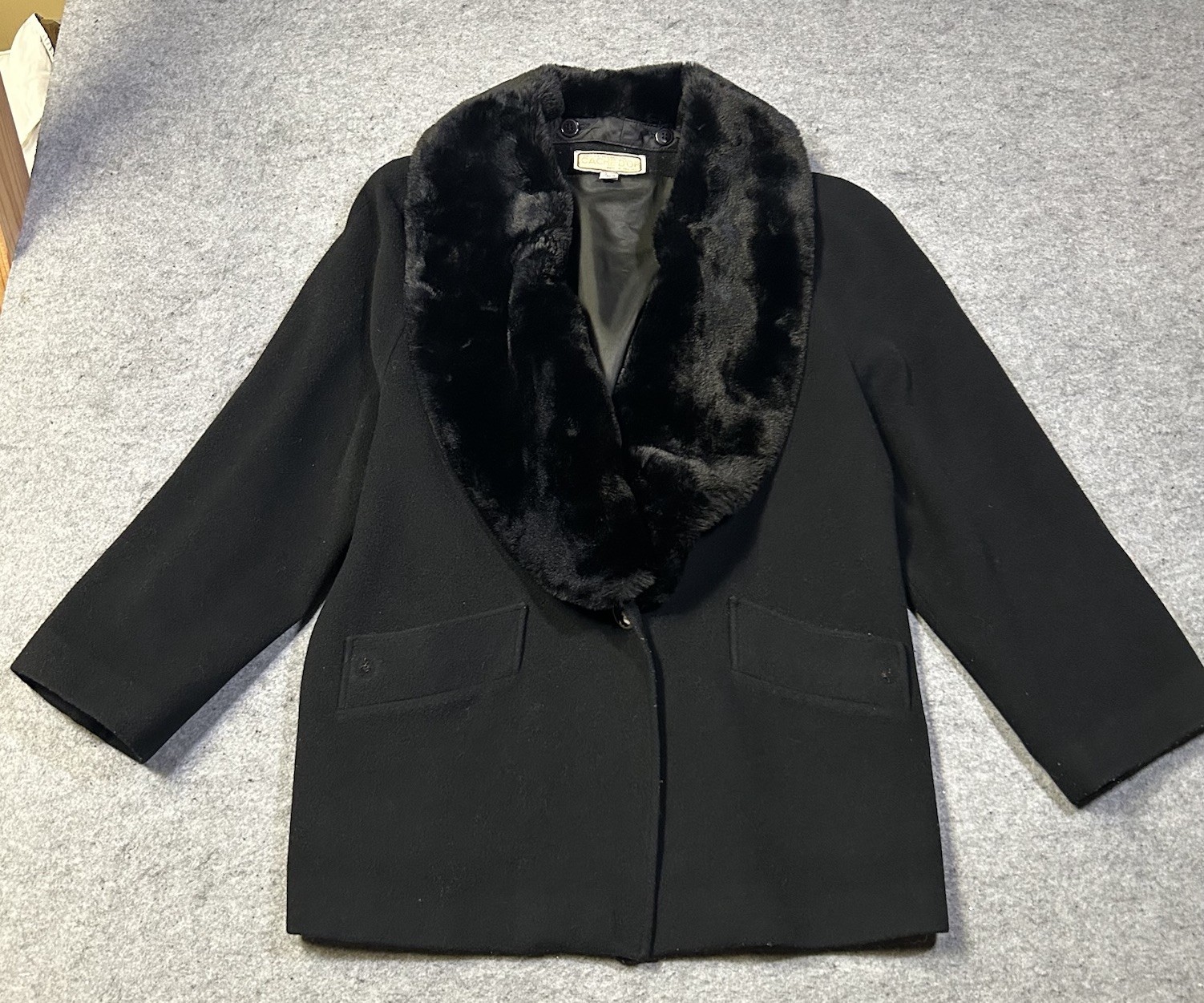 VTG Cache d’Or (Mansfield) Cashmere/Wool Coat Removable Faux Collar Glam L 12