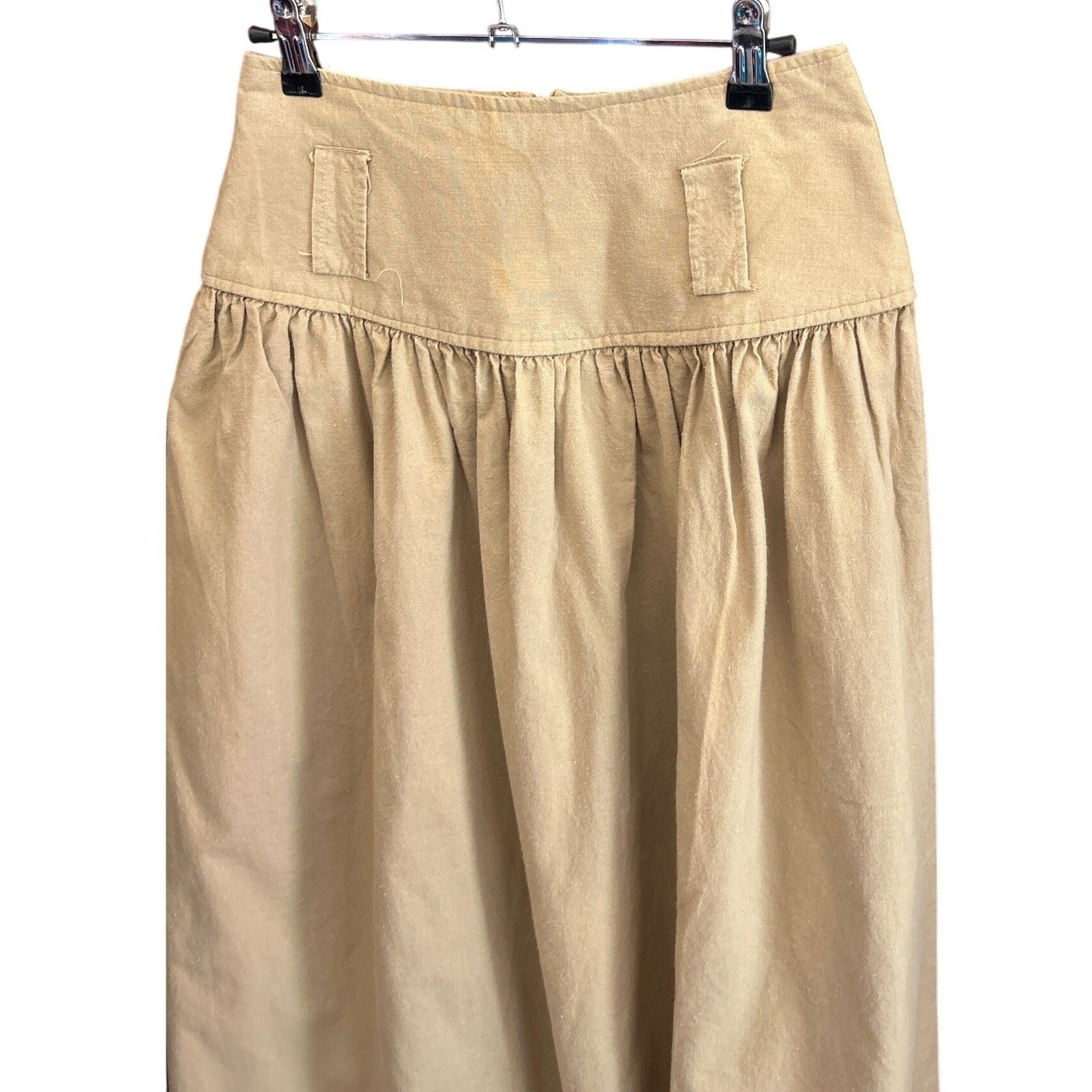 Vintage Marilyn Togs Khaki Midi Skirt Cottagecore Prairie Boho Tan High Waist