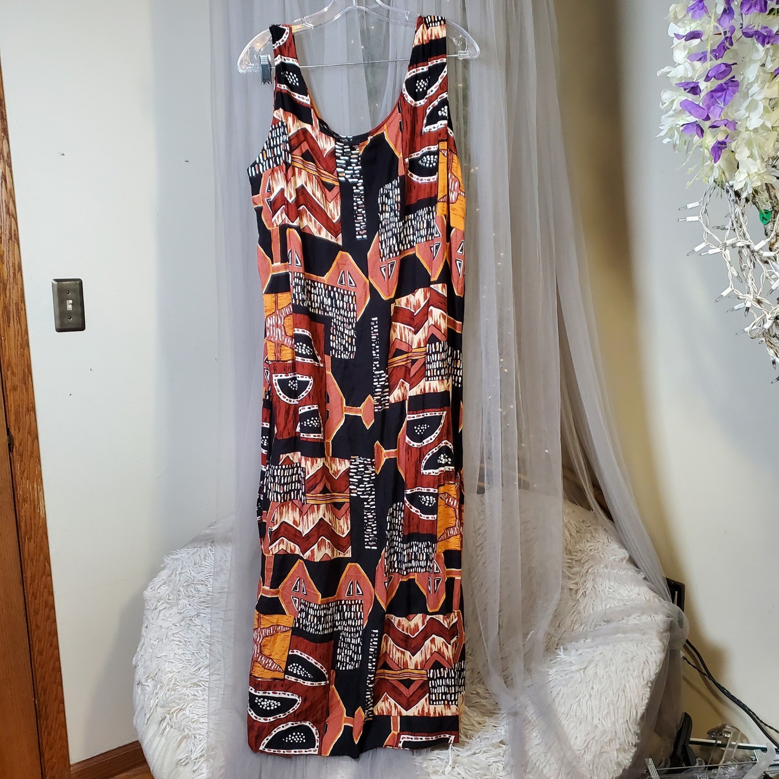 Resortwear Maximalist Vtg Tribal Maxi Dress Tropical Size 1X Desert Artesian