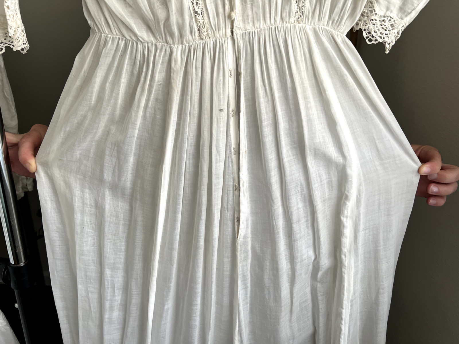 Antique Edwardian Irish Lace Pintucking Cotton Lawn Lingerie Tea Summer Dress