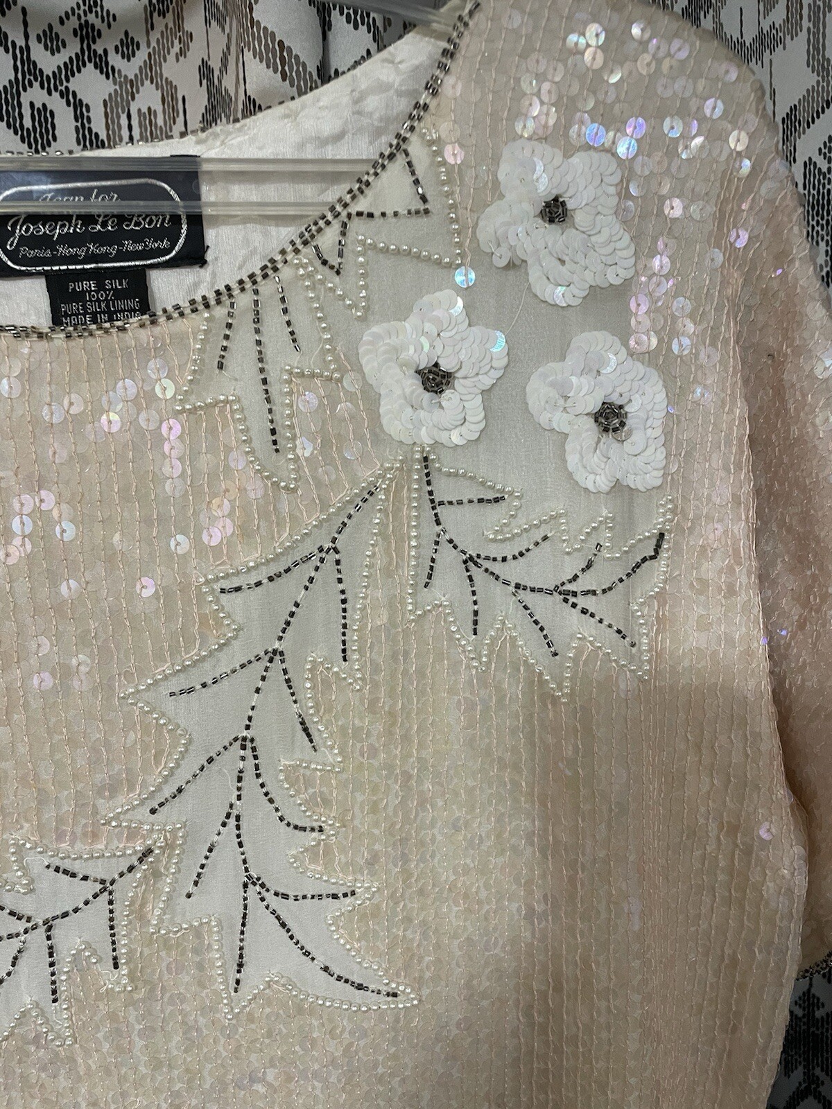 Vintage Jean for Joseph Le Bon Women’s Size Large Lined Silk Sequin Top Peach