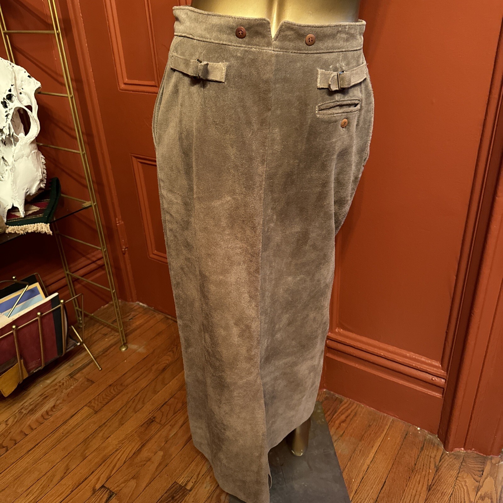 Ralph Lauren Country Brown Long Suede Western Skirt 12 Pockets 4 Pockets