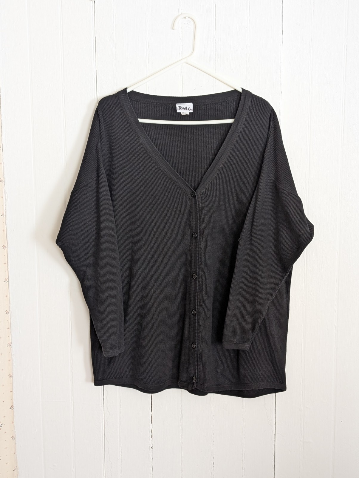 Vintage Tomi G. Black Waffle Thermal Button-Up Women’s One Size Fits All USA