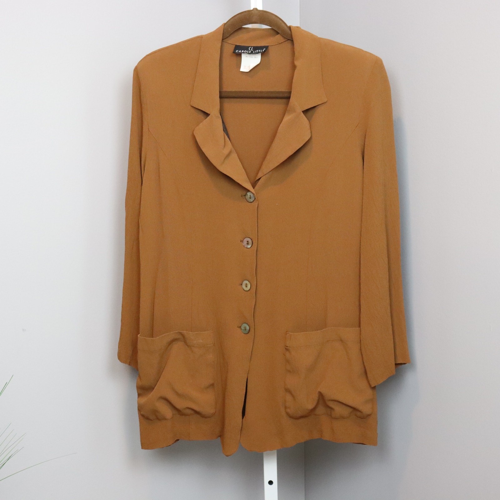 Vintage Carole Little Button Front Jacket Size 12 Rust Brown, Oversized Pockets