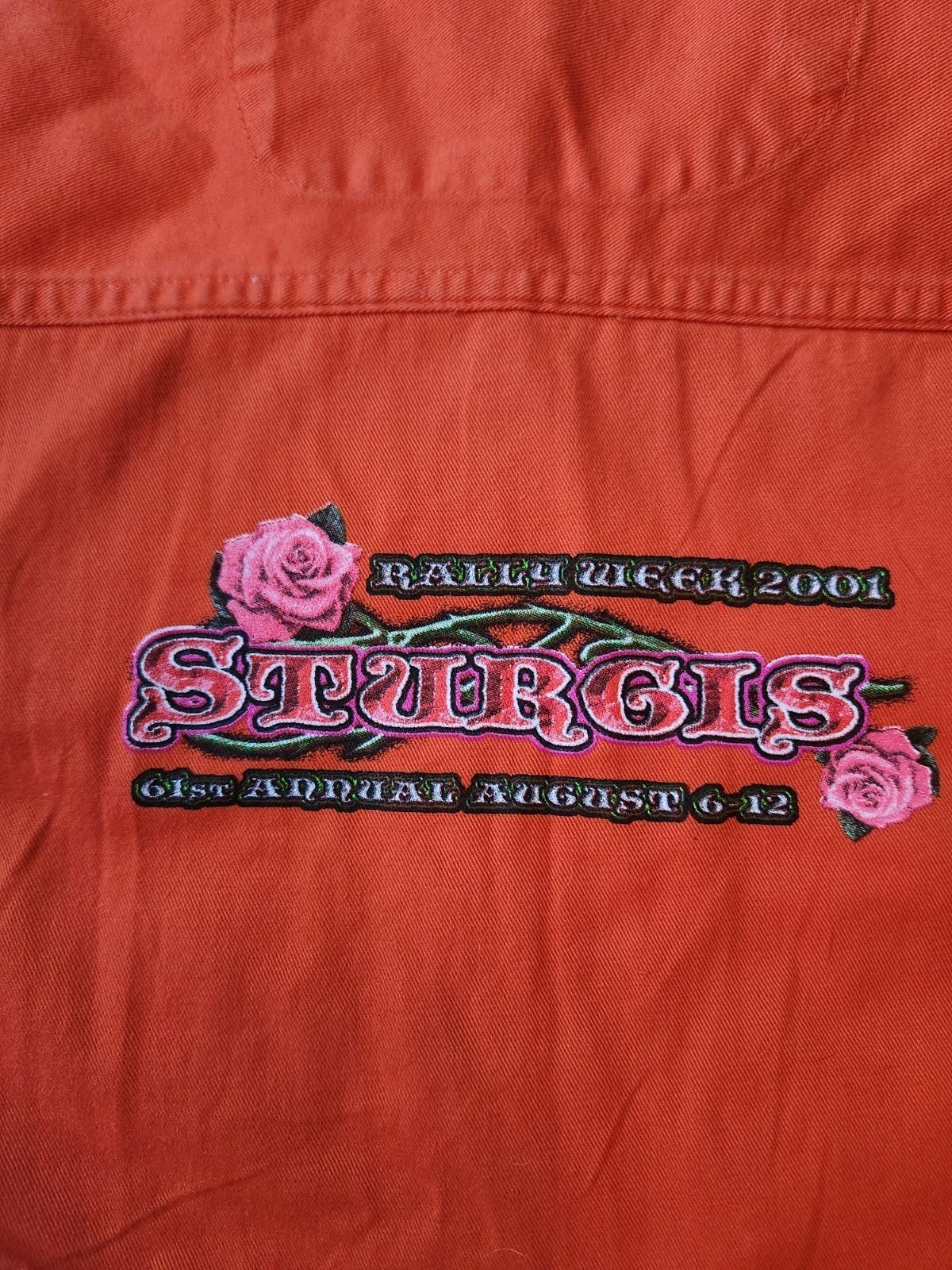 Vtg Sturgis 2001 Biker Rally Sleeveless Frayed Edge Vest Shirt Orange Crop Larg