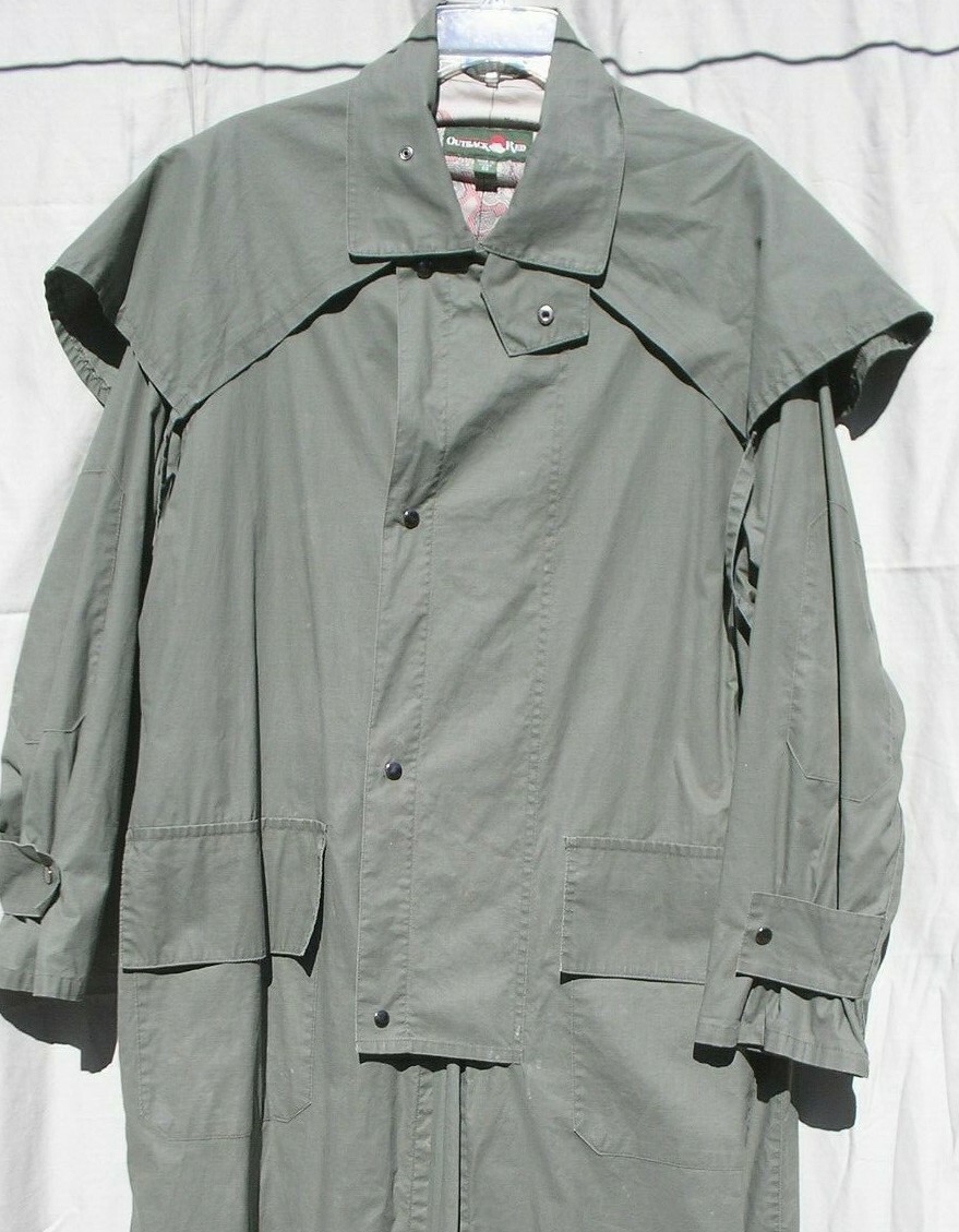 Vintage Olive Army Green Drab Outback Red Duster Trench Coat sz Small