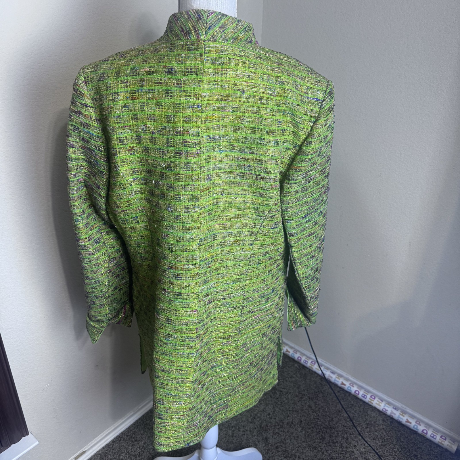 Vintage Nightlights Jacket Silk Blend Open Front Blazer metallic lime green 14