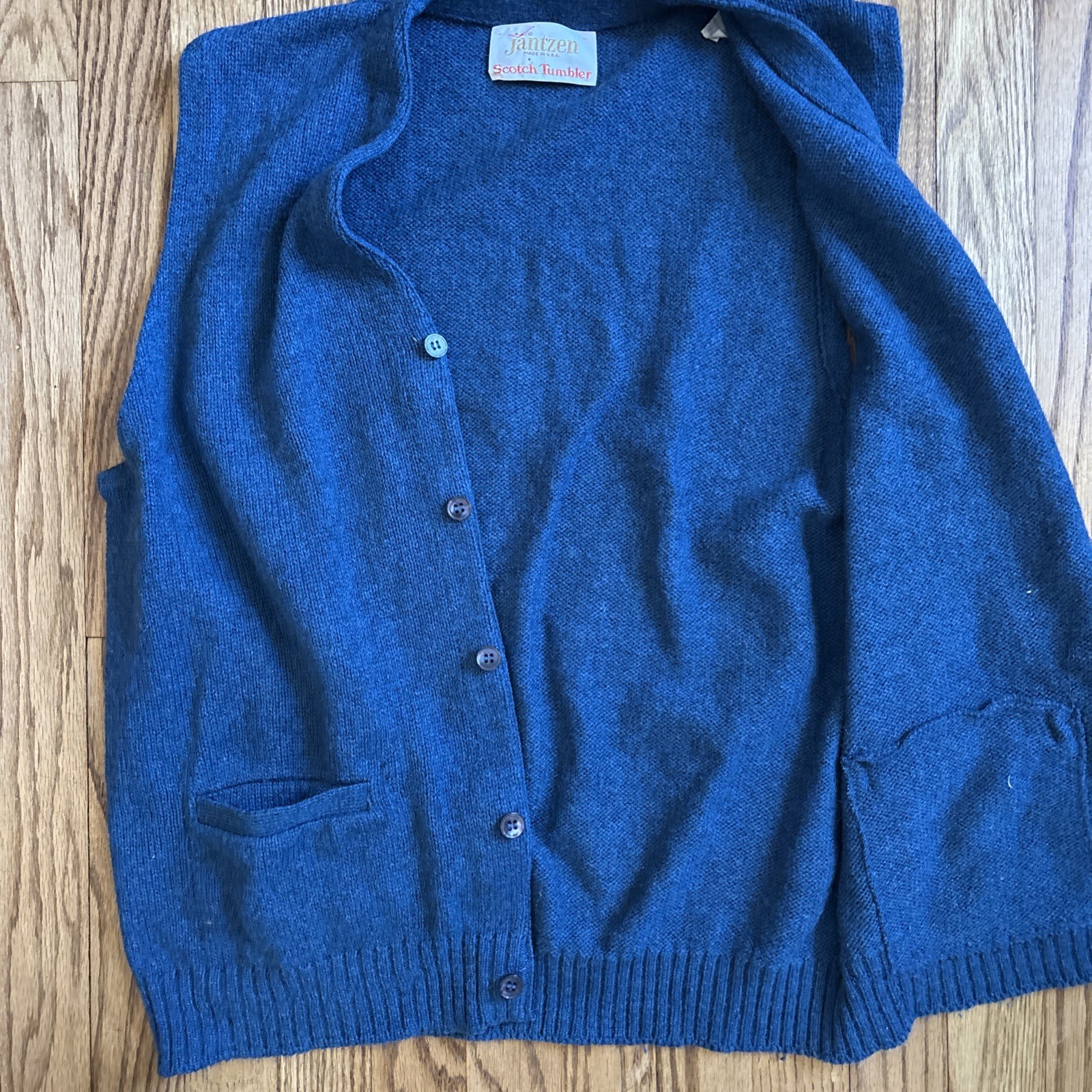 Vintage Jantzen Scotch Tumbler Sweater Vest XL Blue Wool Knit Grandpa