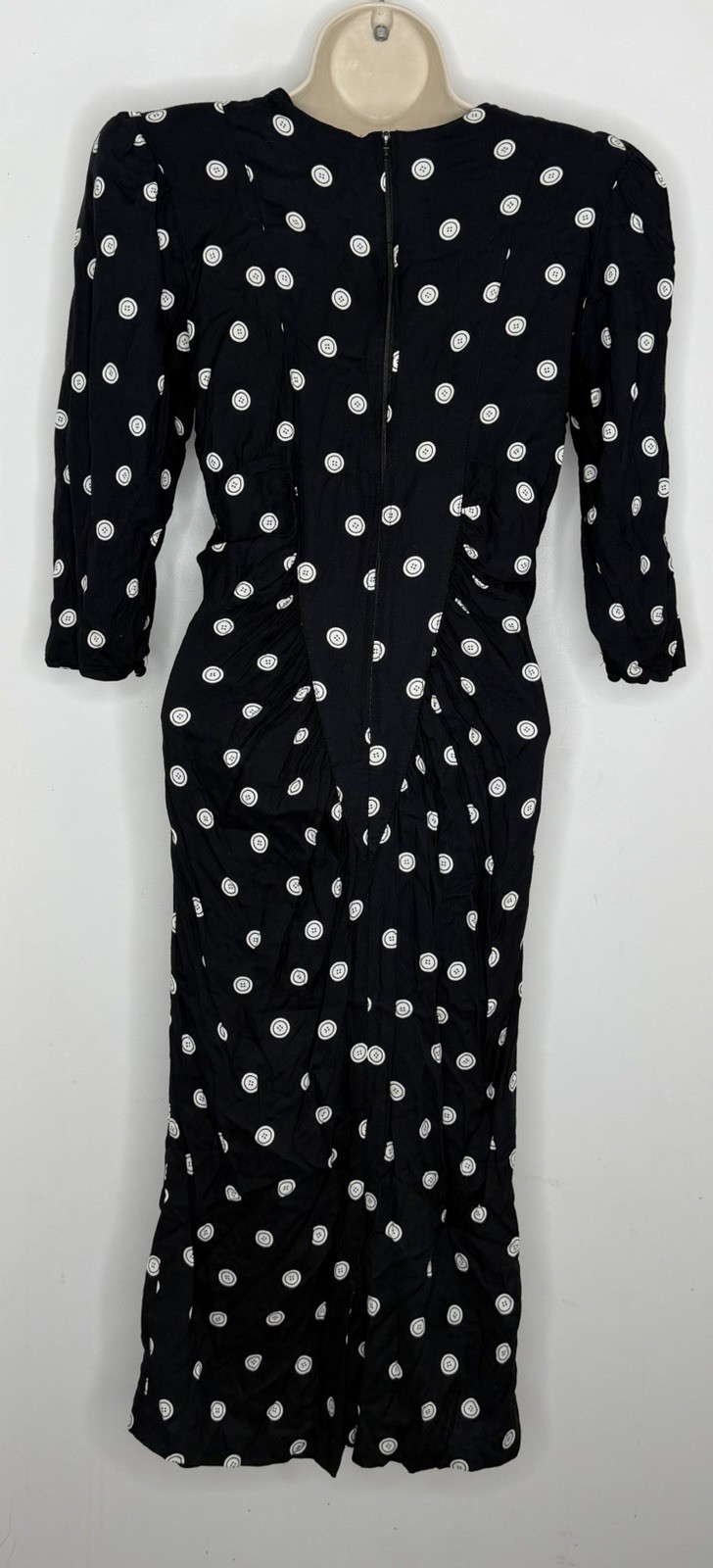 Vintage Joni Blair Of California Button Print Pinup Ruched Wiggle Dress Size 9