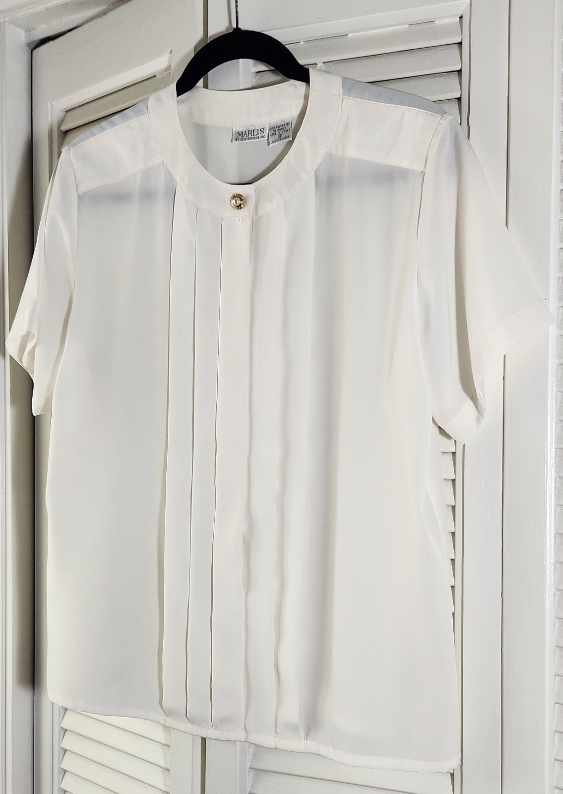 Vintage Marlis By Elle Designs Ivory Cream Blouse Short Sleeve 10 Button Up