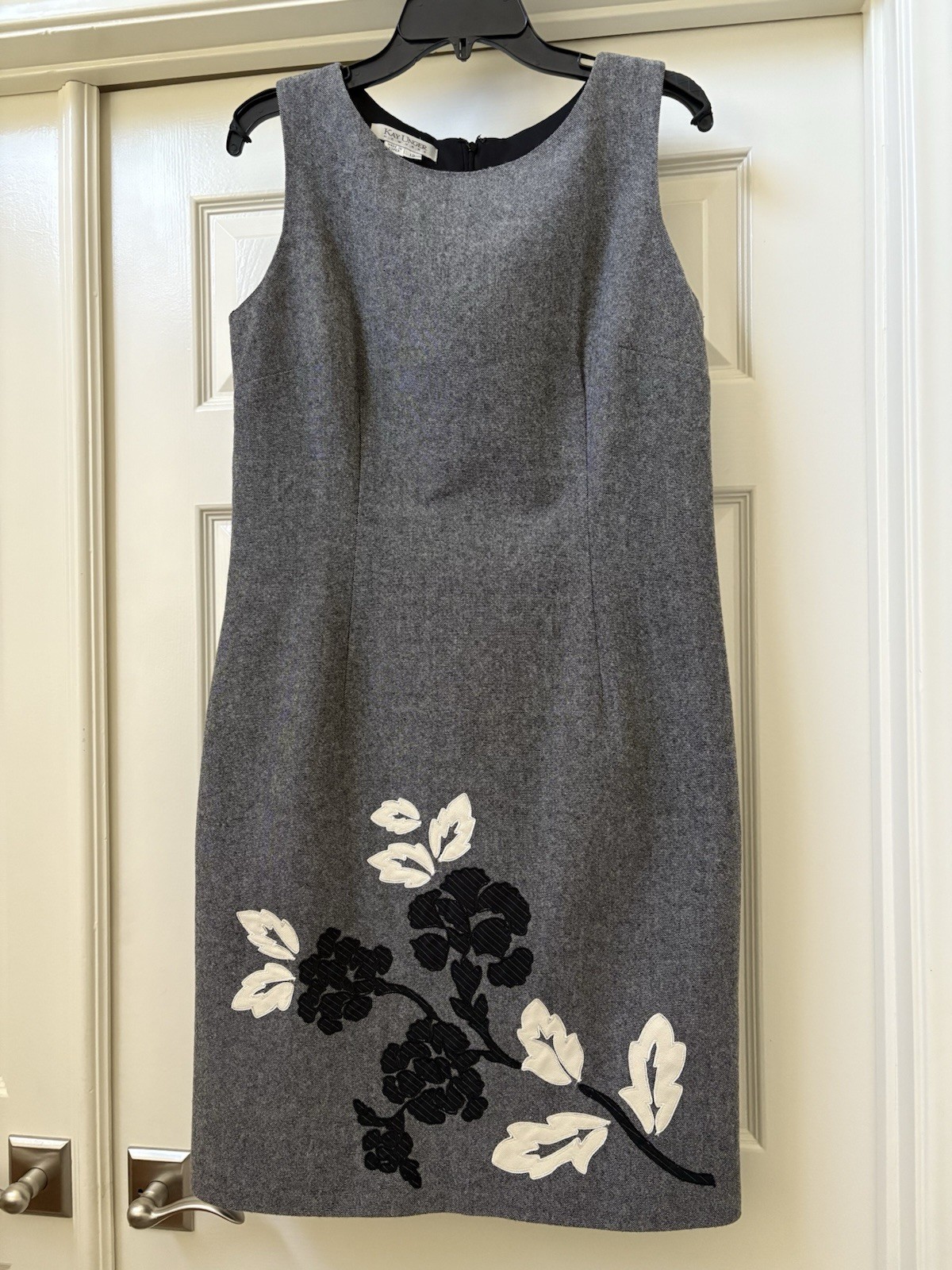 VTG Kay Unger Black & White Tweet Sheath w/ Appliques Lined Dress Size 10 / 12