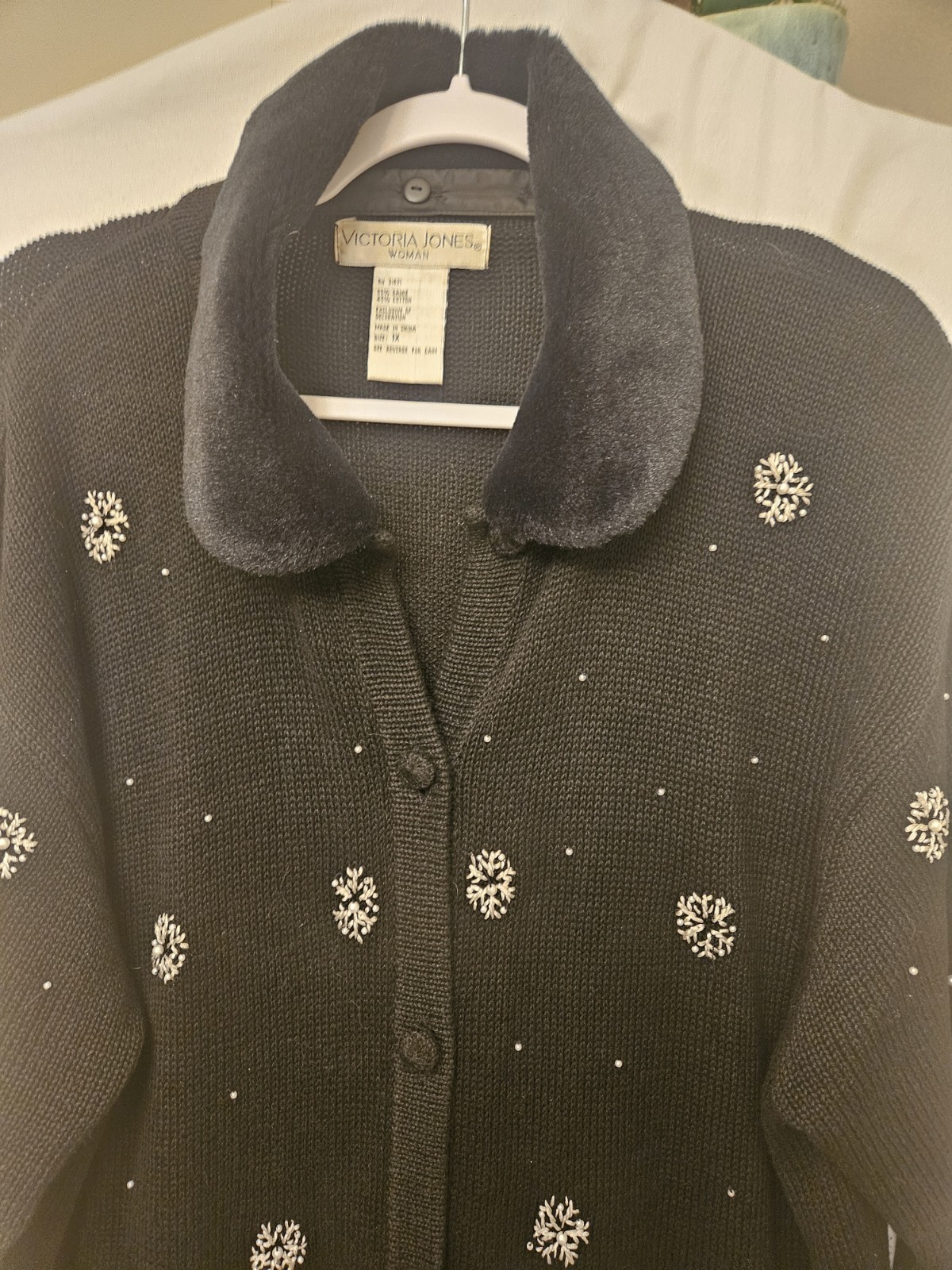 Christmas Holiday Black Cardigan Sweater 1XL Victorial Jones Co.